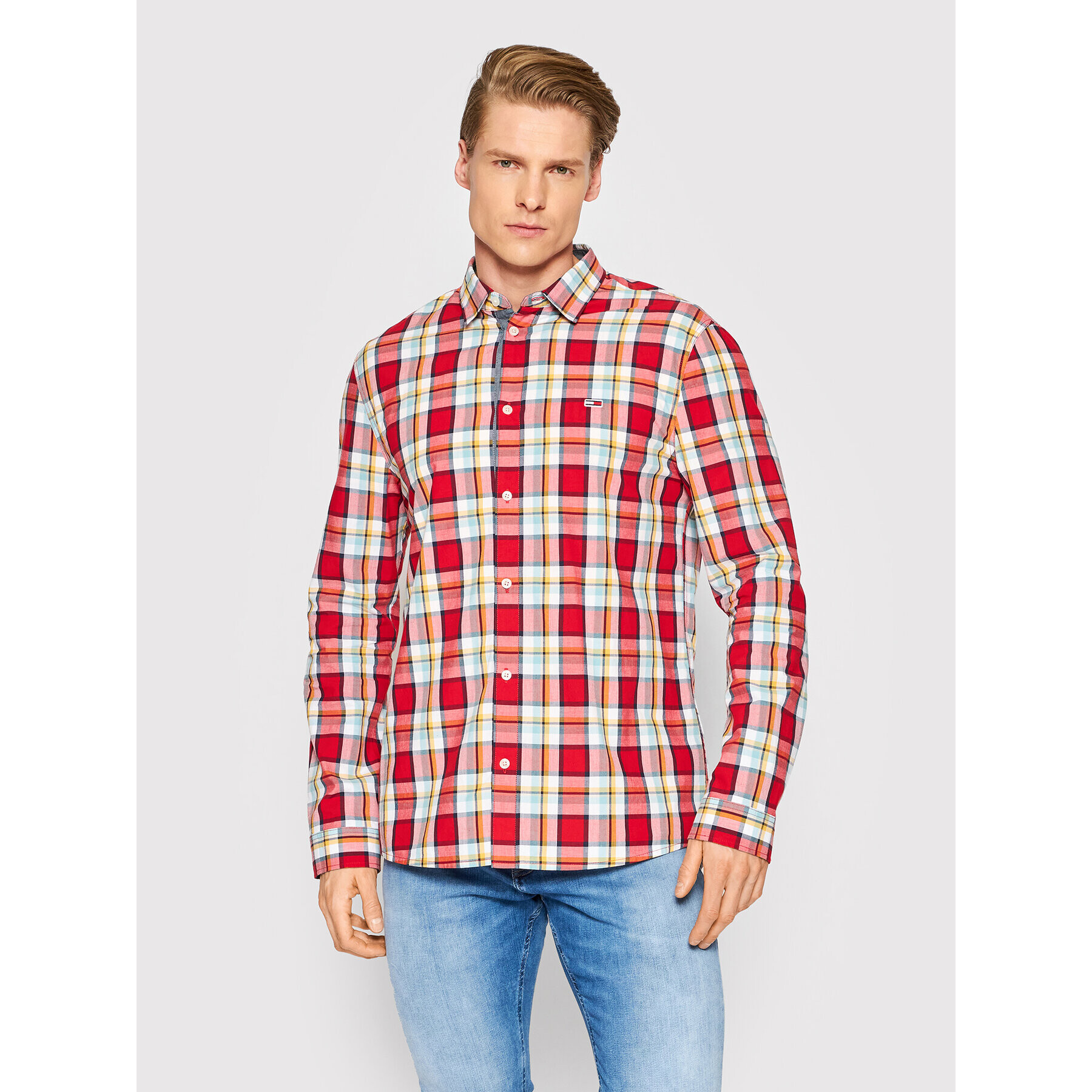 Tommy Jeans Риза Essential Poplin DM0DM13041 Червен Regular Fit - Pepit.bg