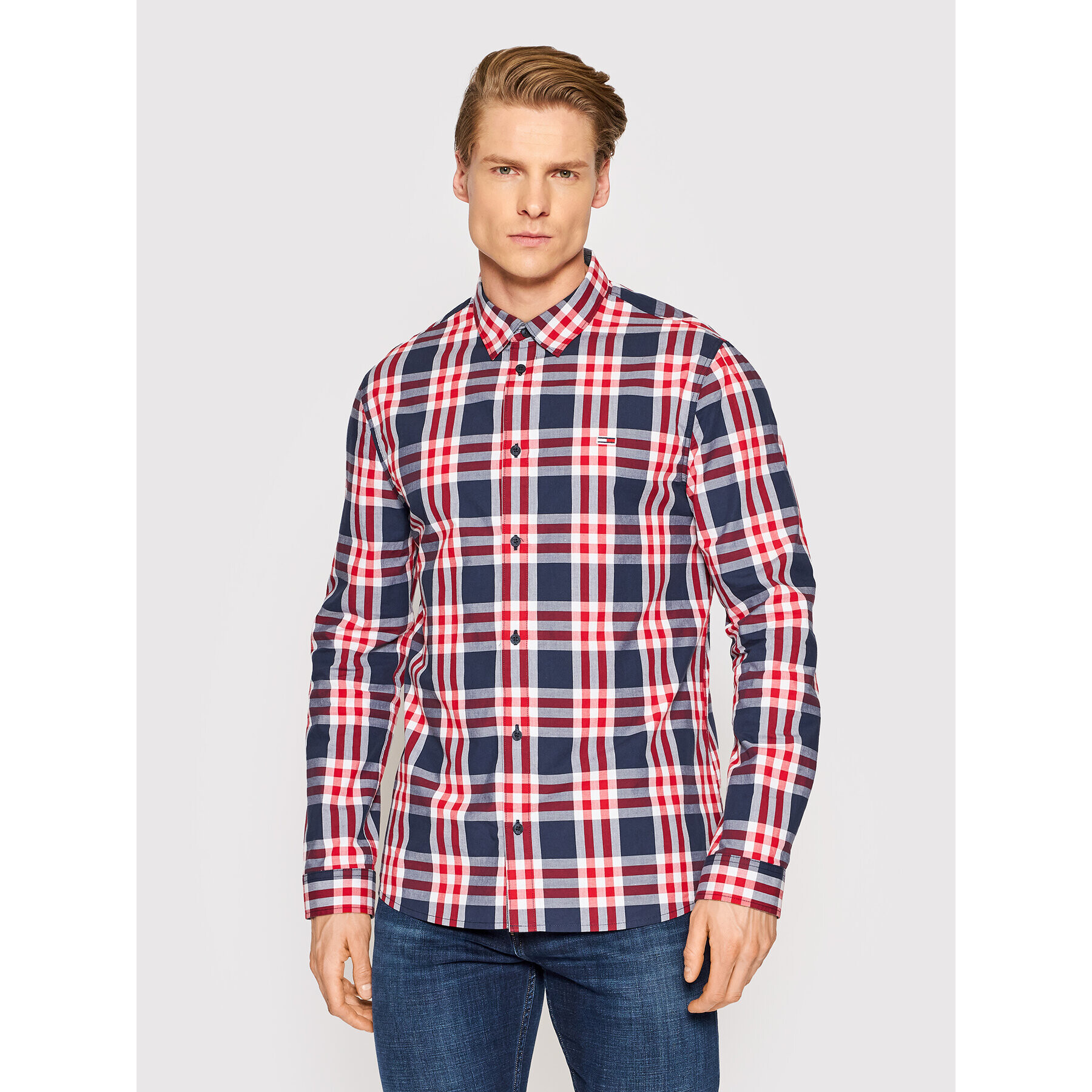 Tommy Jeans Риза Essential Poplin DM0DM13041 Тъмносин Regular Fit - Pepit.bg