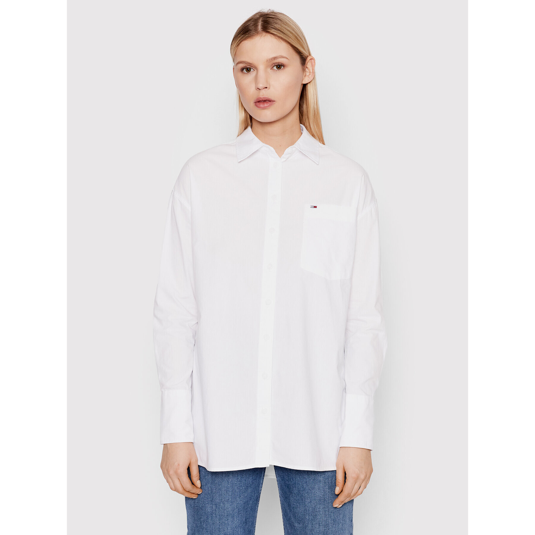 Tommy Jeans Риза Poplin DW0DW12080 Бял Oversize - Pepit.bg