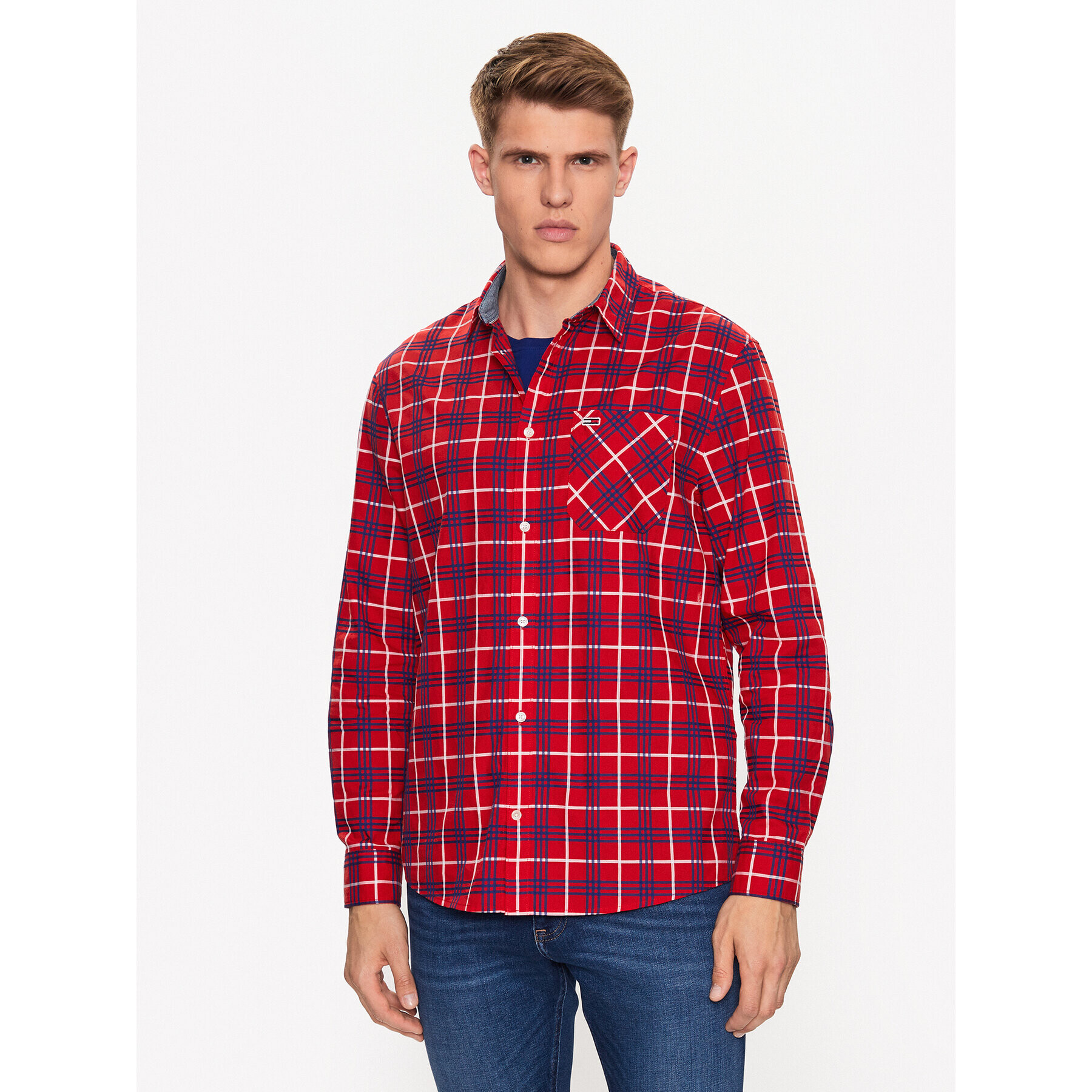 Tommy Jeans Риза Small Check DM0DM16608 Червен Regular Fit - Pepit.bg