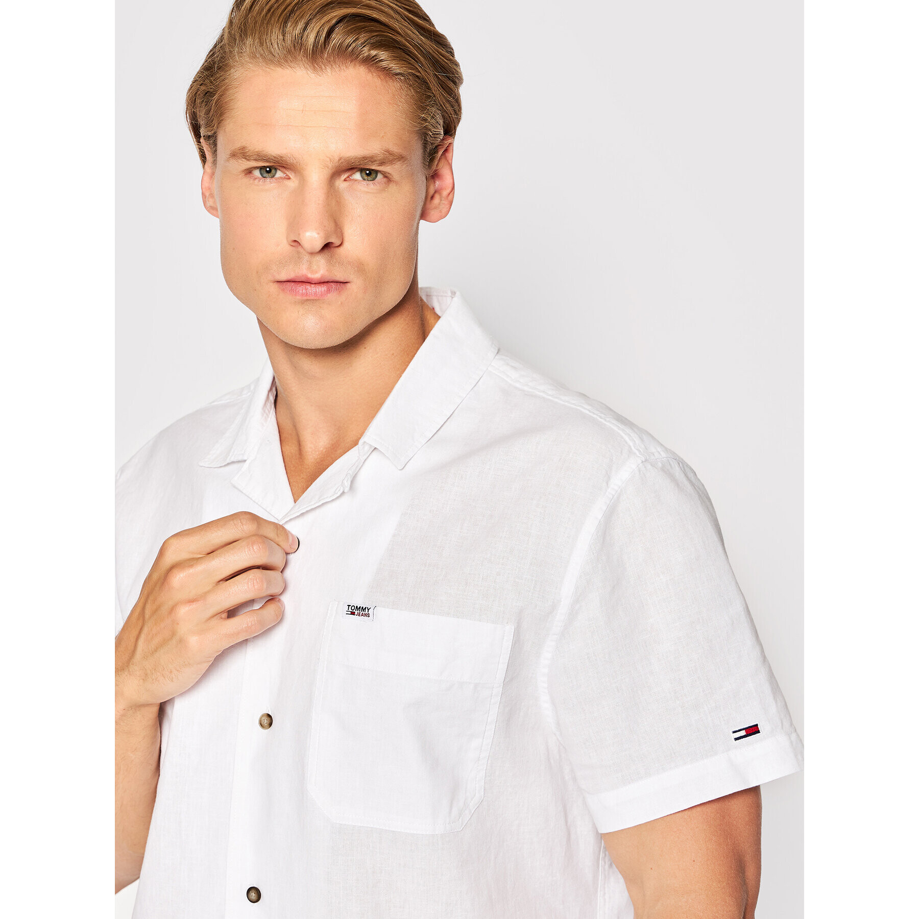 Tommy Jeans Риза Spring Linen Camp DM0DM12976 Бял Regular Fit - Pepit.bg
