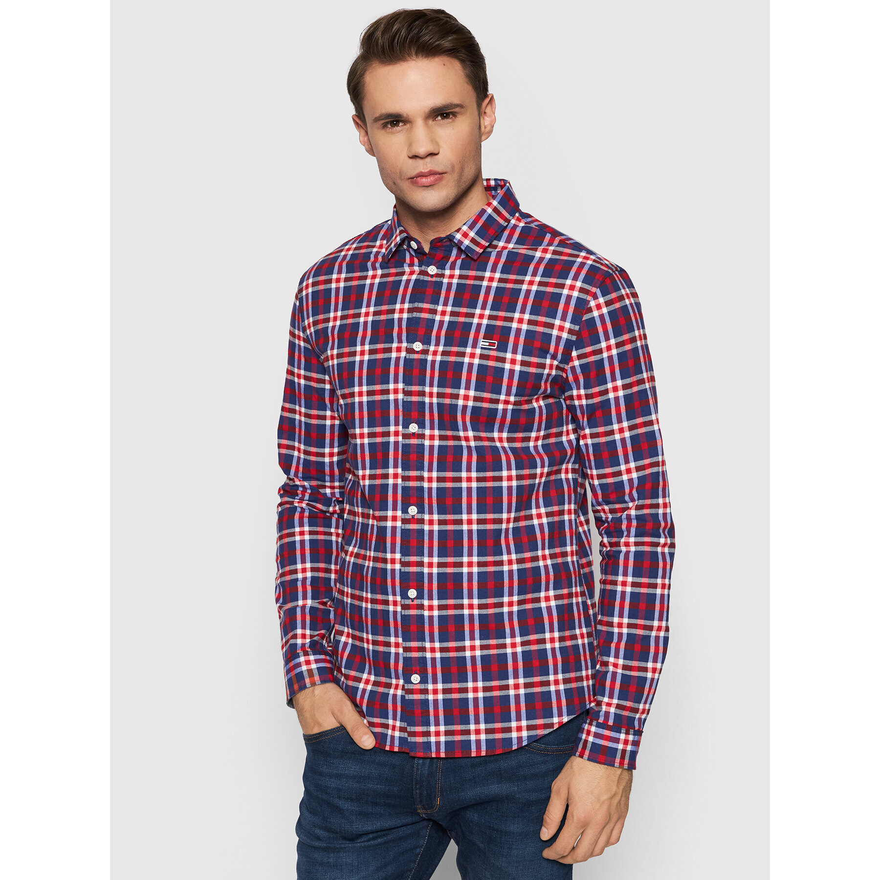 Tommy Jeans Риза Stretch Poplin DM0DM11328 Червен Slim Fit - Pepit.bg