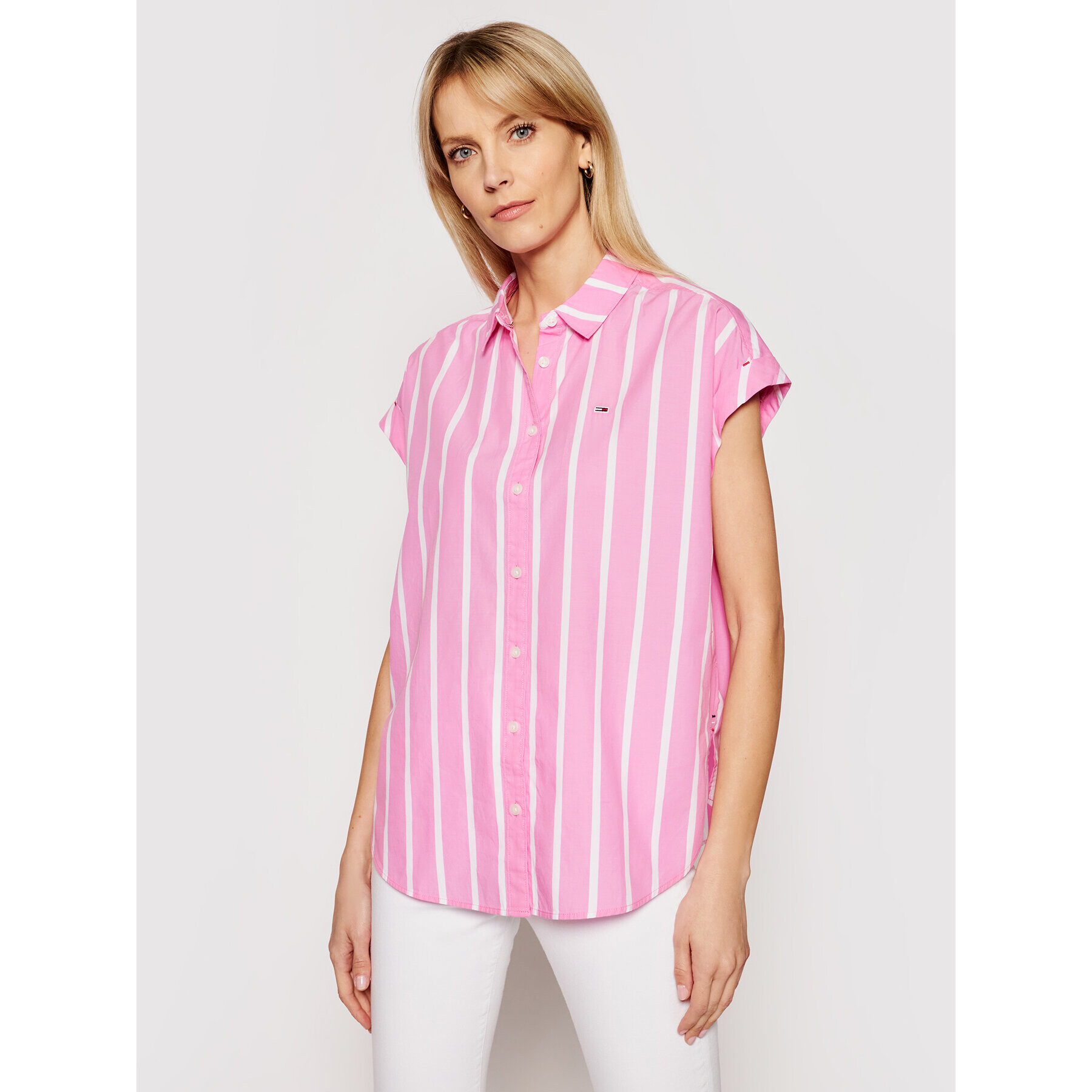 Tommy Jeans Риза Stripe DW0DW10149 Розов Relaxed Fit - Pepit.bg