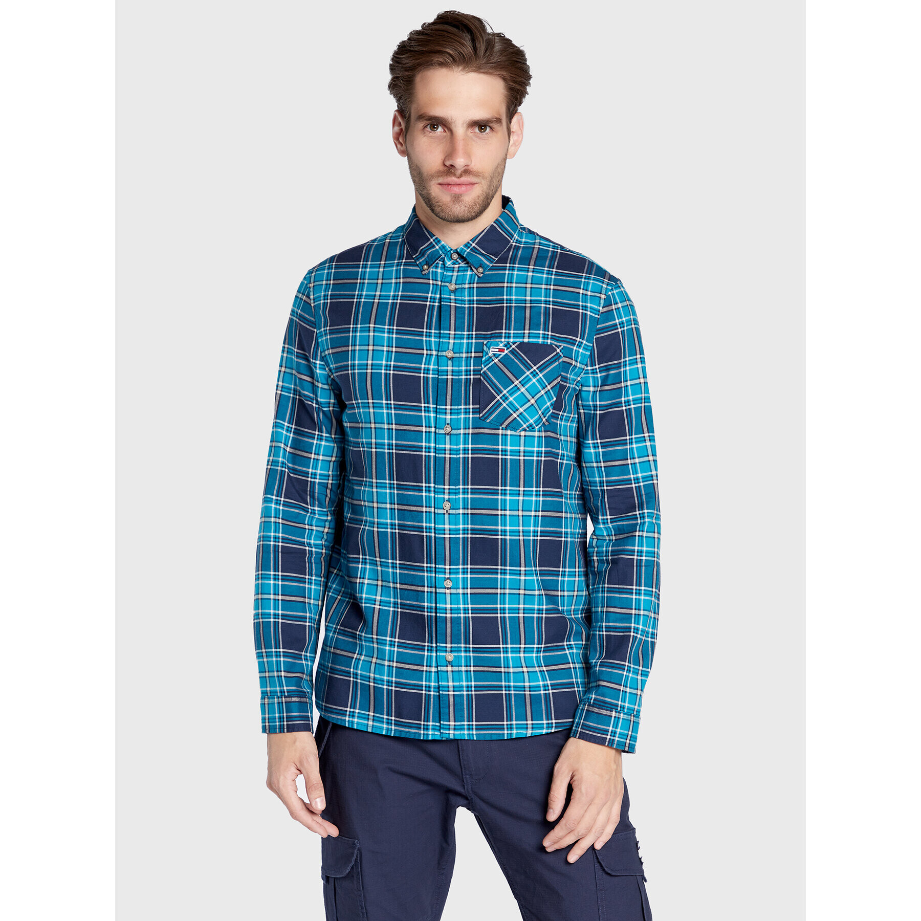 Tommy Jeans Риза Tjm Essential Check DM0DM14180 Син Regular Fit - Pepit.bg