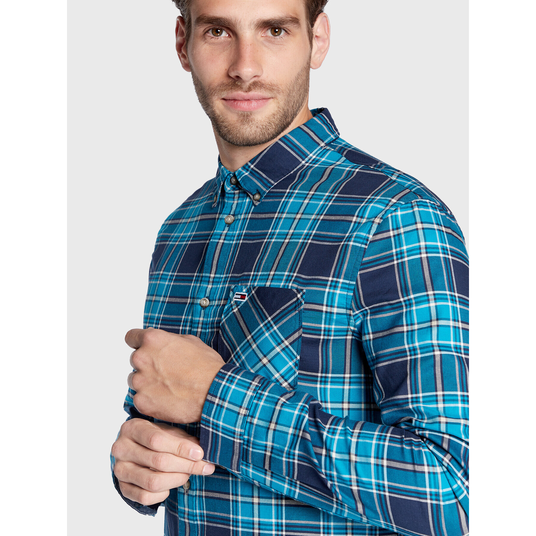 Tommy Jeans Риза Tjm Essential Check DM0DM14180 Син Regular Fit - Pepit.bg