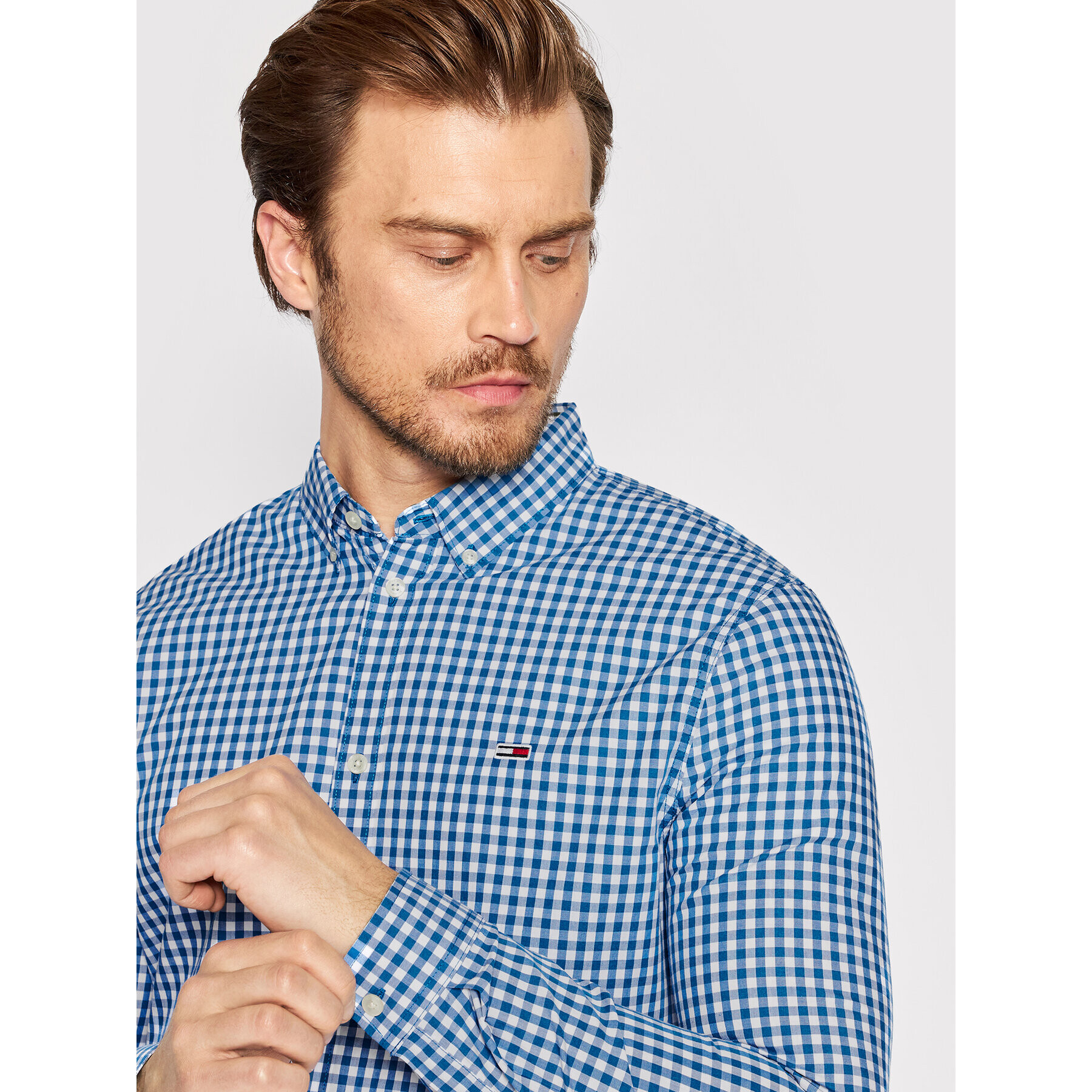 Tommy Jeans Риза Tjm Gingham DM0DM12974 Син Slim Fit - Pepit.bg