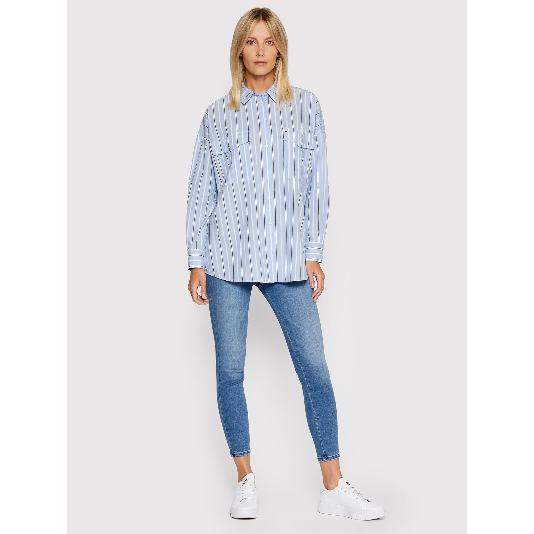 Tommy Jeans Риза Tjw Striped DW0DW11898 Син Oversize - Pepit.bg