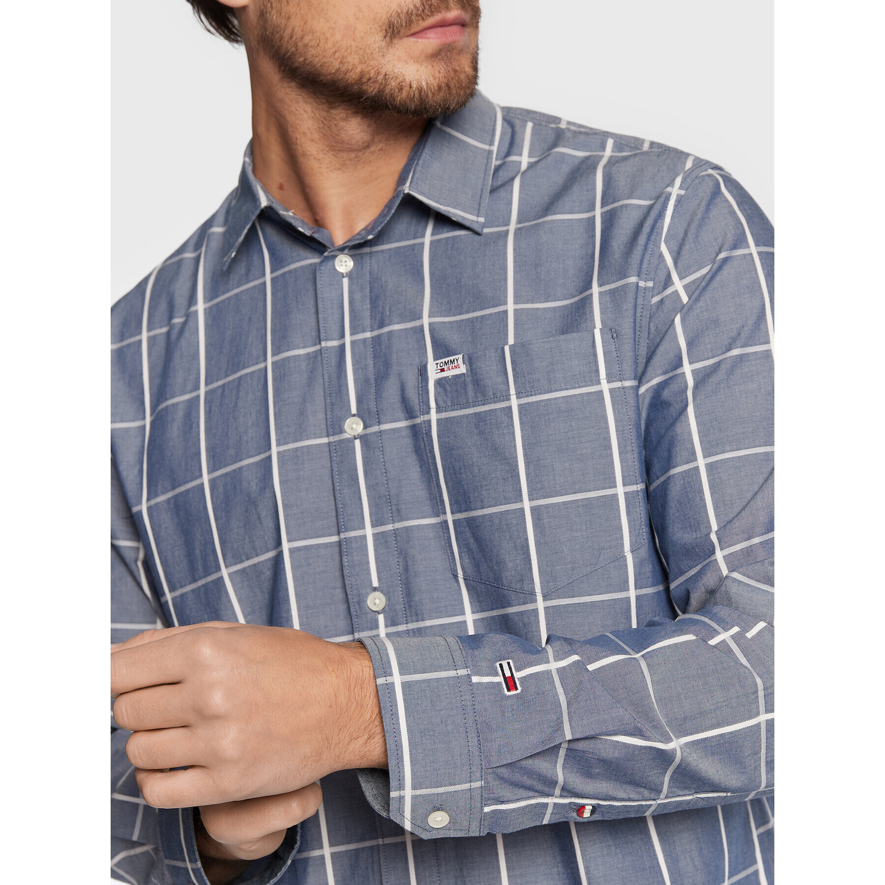 Tommy Jeans Риза Windowpane Check DM0DM14177 Син Regular Fit - Pepit.bg