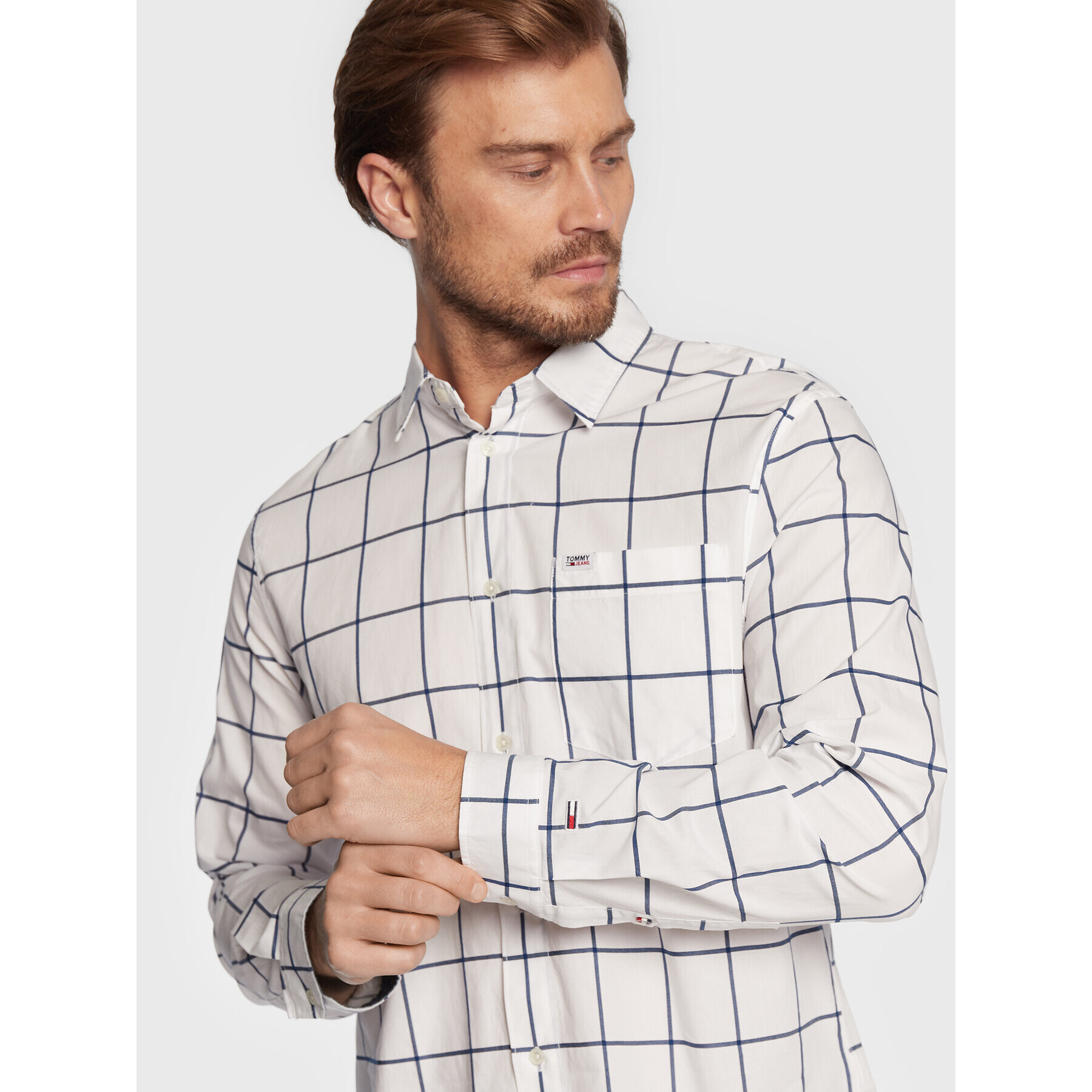 Tommy Jeans Риза Windowpane DM0DM14177 Бял Classic Fit - Pepit.bg