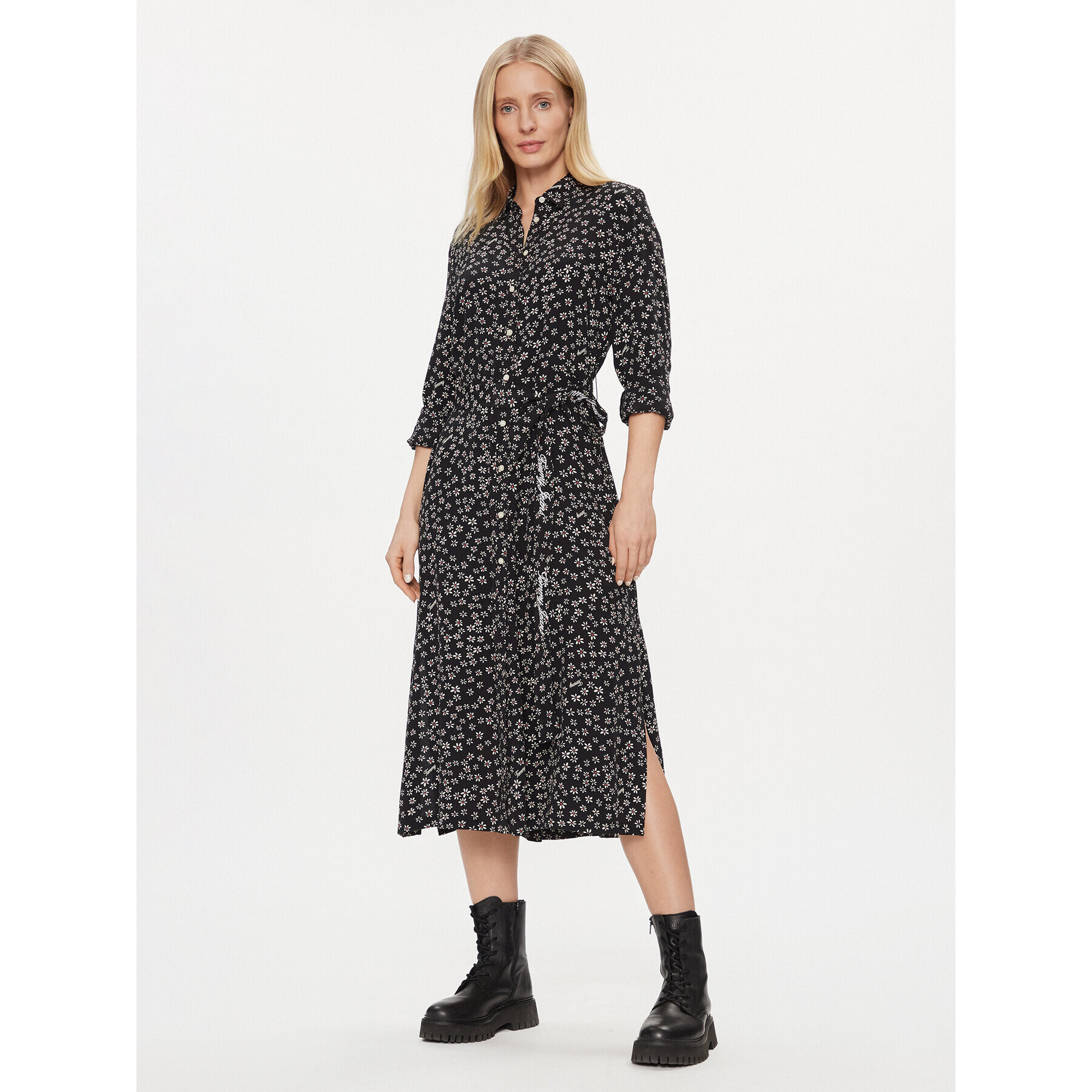 Tommy Jeans Рокля тип риза Tjw Ditsy Belted Midi Dress Ext DW0DW17419 Черен Regular Fit - Pepit.bg