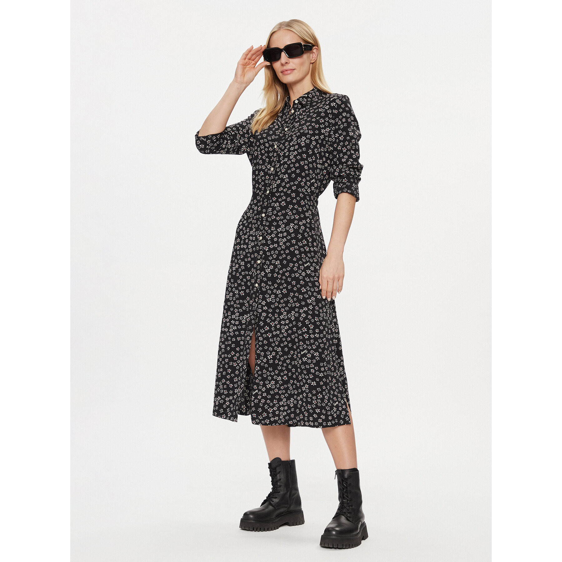 Tommy Jeans Рокля тип риза Tjw Ditsy Belted Midi Dress Ext DW0DW17419 Черен Regular Fit - Pepit.bg