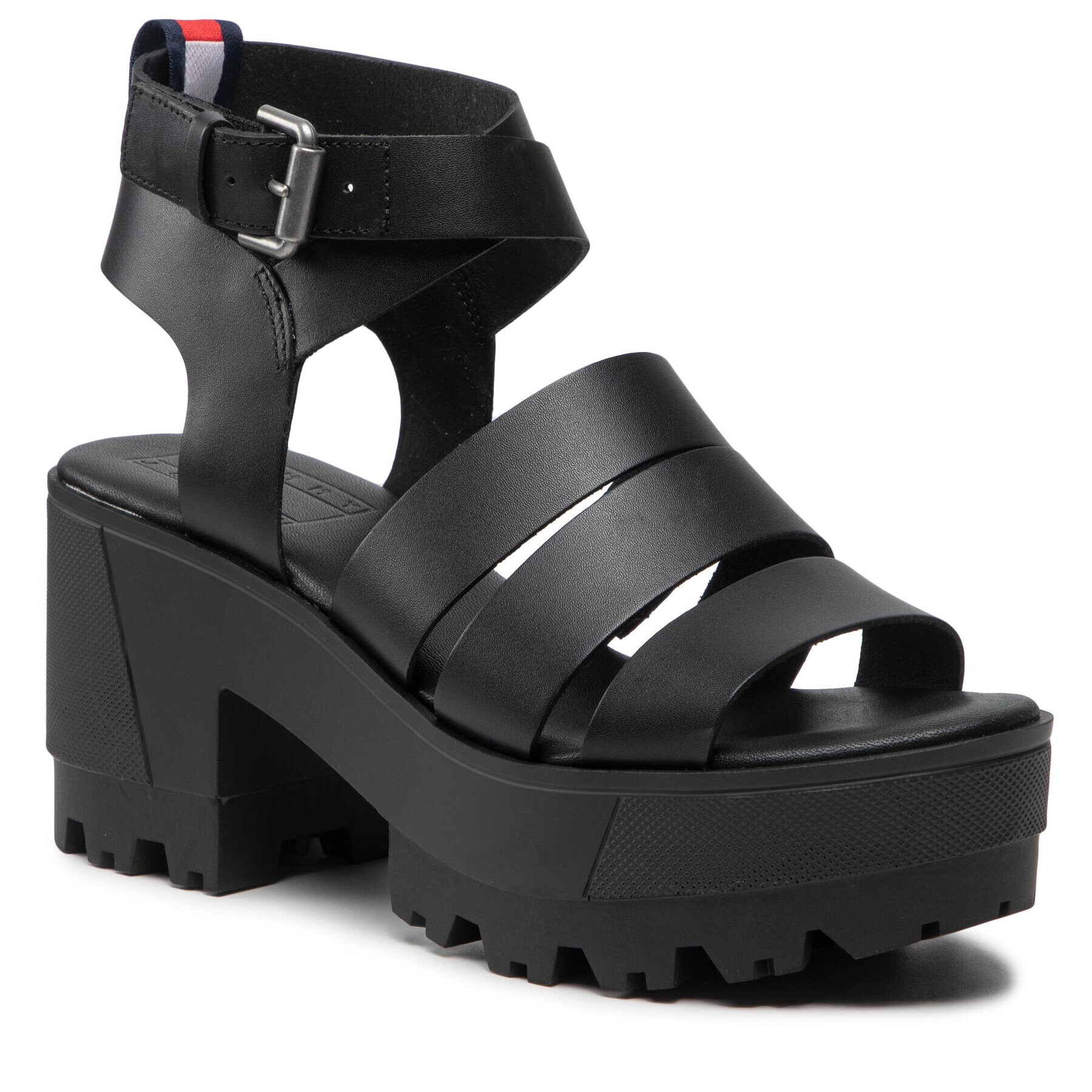 Tommy Jeans Сандали Heeled Leather Sandal EN0EN01803 Черен - Pepit.bg