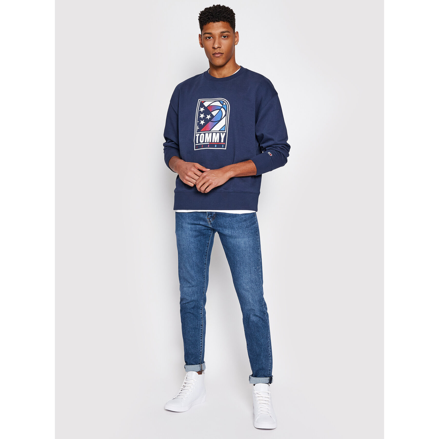 Tommy Jeans Суитшърт Basketball Crew DM0DM10661 Тъмносин Regular Fit - Pepit.bg