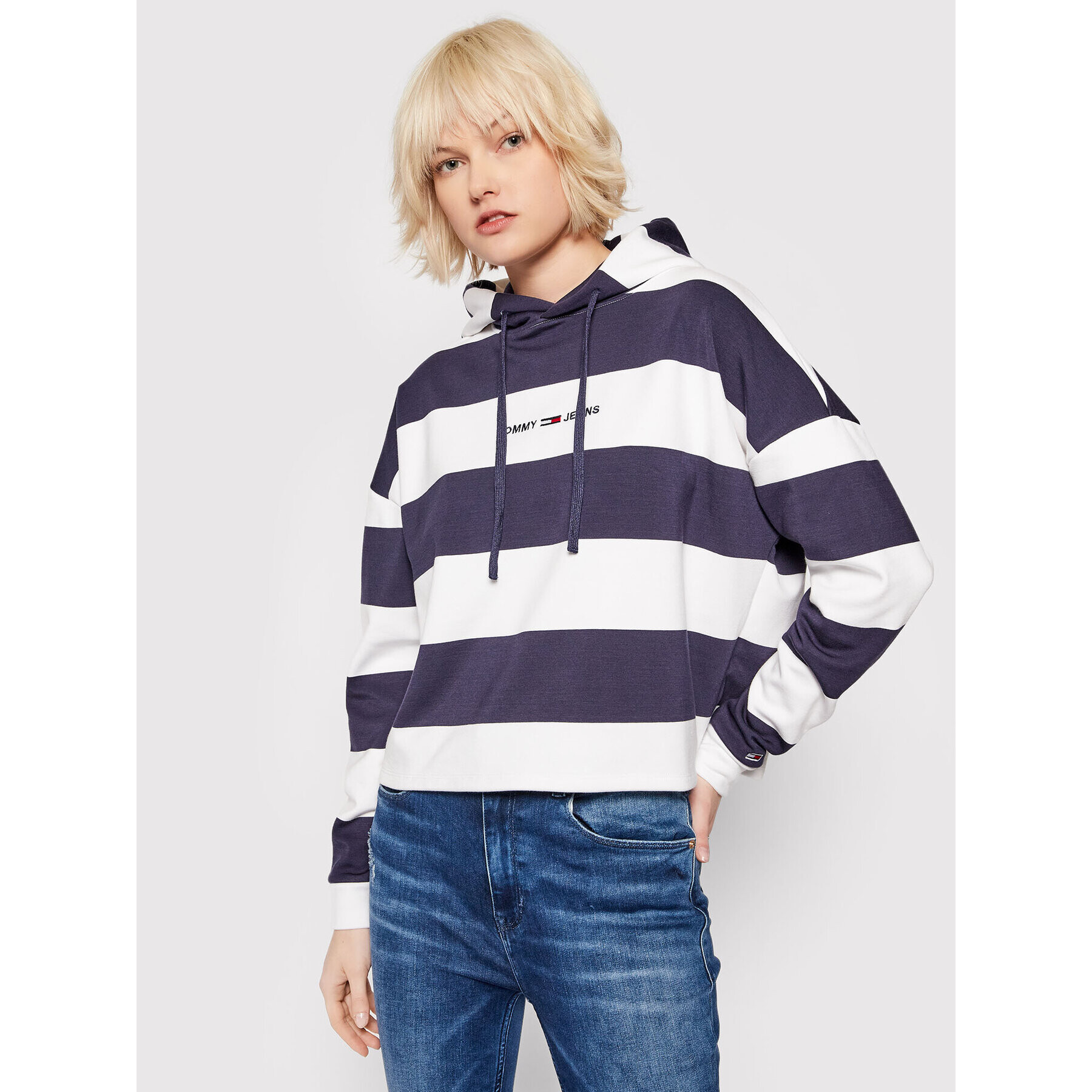 Tommy Jeans Суитшърт Bxy Linear Stripe DW0DW11187 Тъмносин Relaxed Fit - Pepit.bg