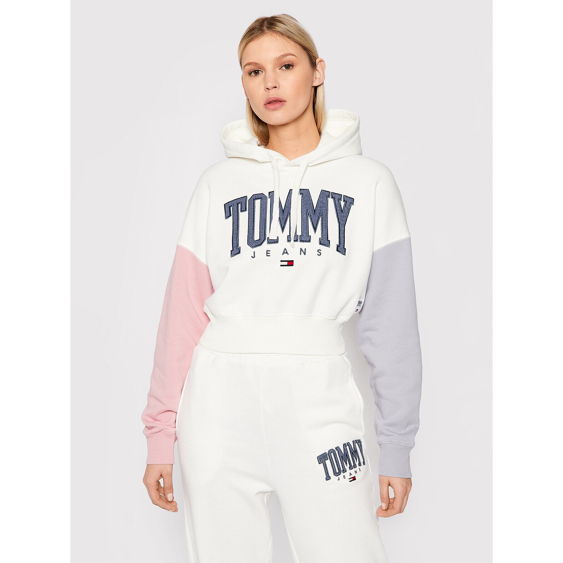 Tommy Jeans Суитшърт Color Block DW0DW12105 Бял Cropped Fit - Pepit.bg