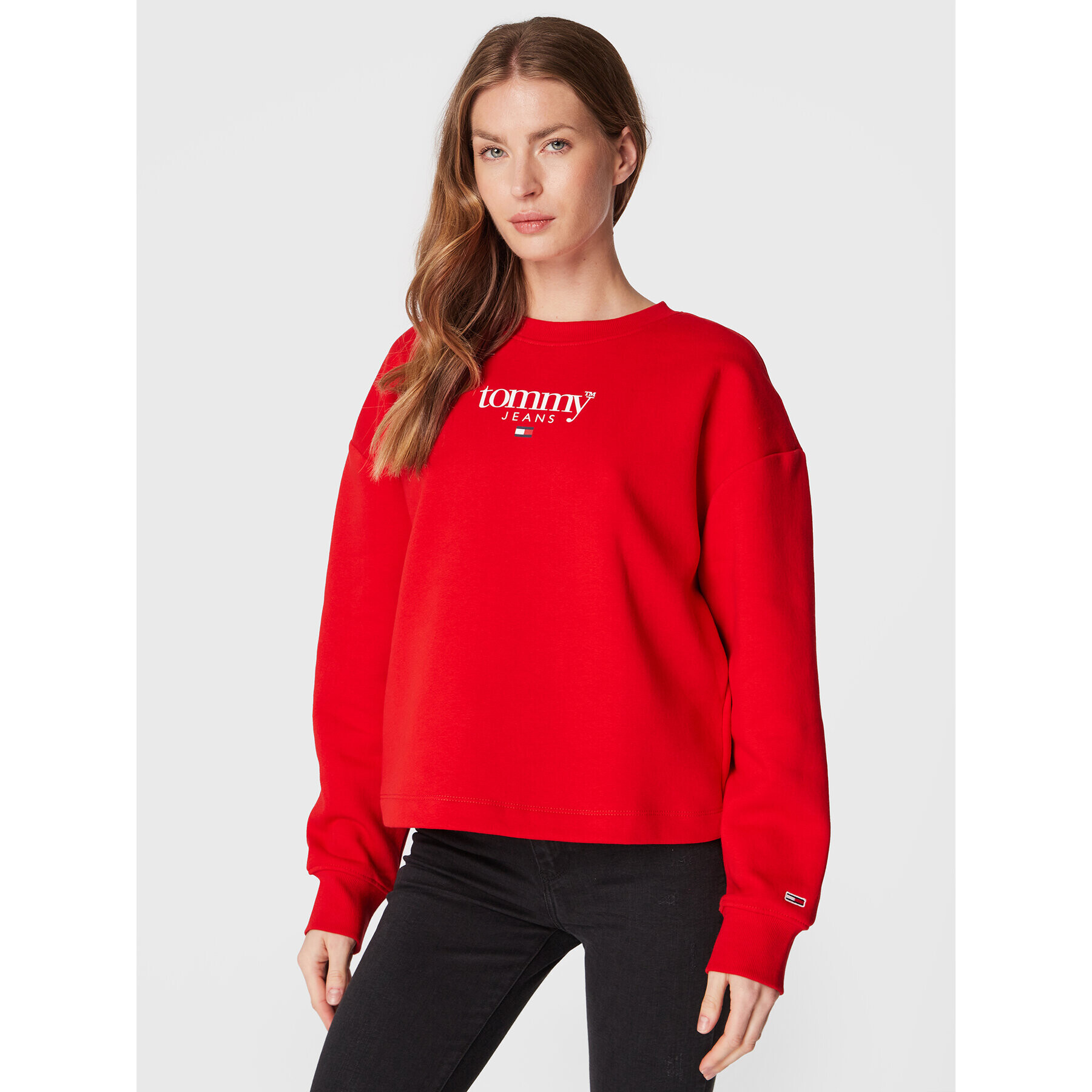 Tommy Jeans Суитшърт Essential Logo DW0DW14325 Червен Relaxed Fit - Pepit.bg