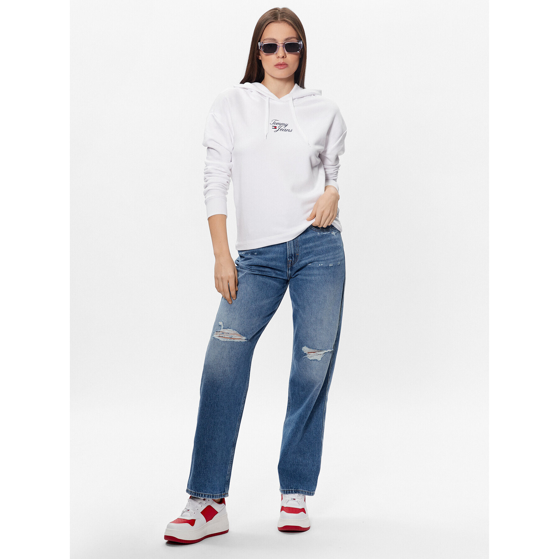 Tommy Jeans Суитшърт Essential Logo DW0DW15410 Бял Boxy Fit - Pepit.bg