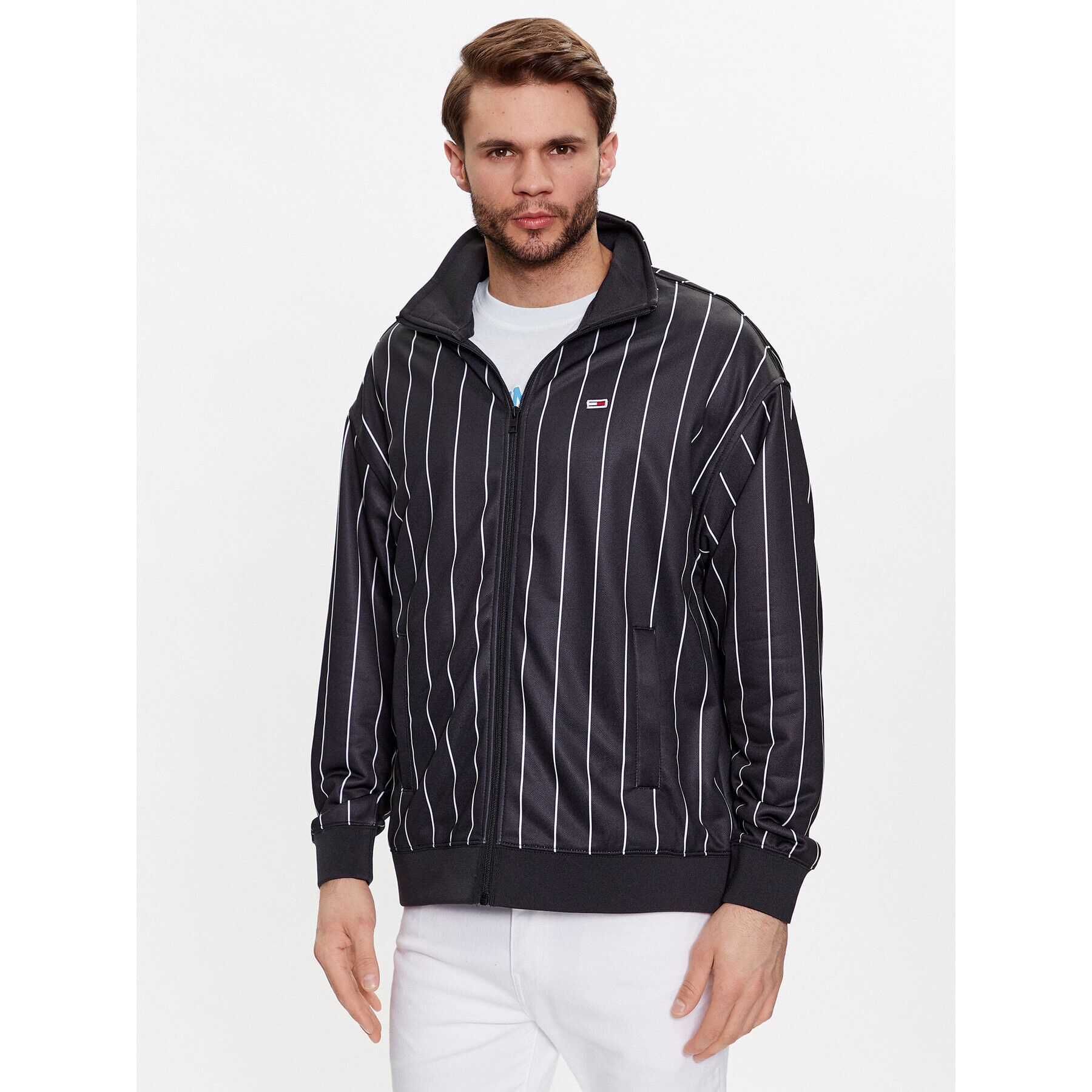 Tommy Jeans Суитшърт Pinstripe DM0DM16360 Черен Relaxed Fit - Pepit.bg