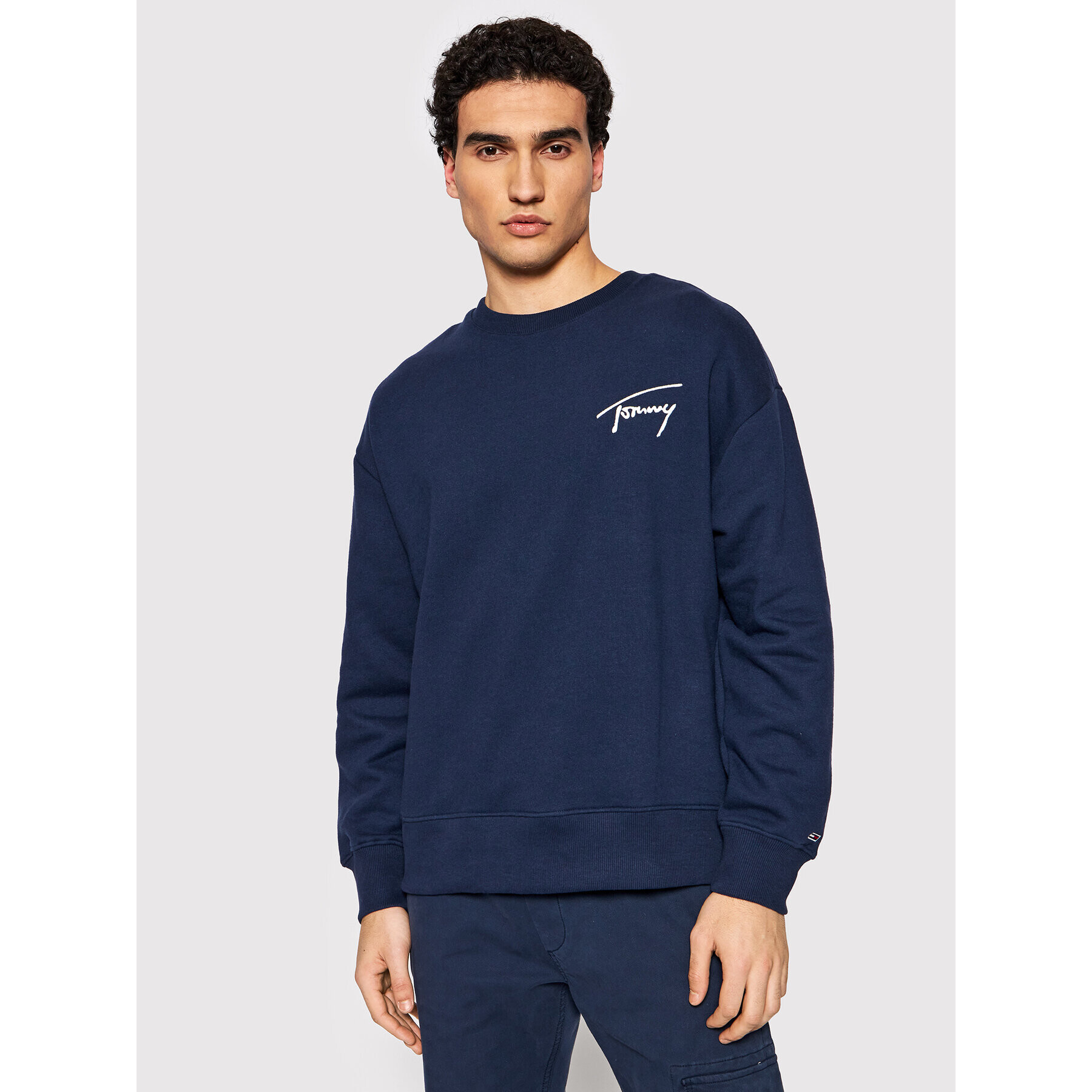 Tommy Jeans Суитшърт Signature DM0DM12373 Тъмносин Regular Fit - Pepit.bg