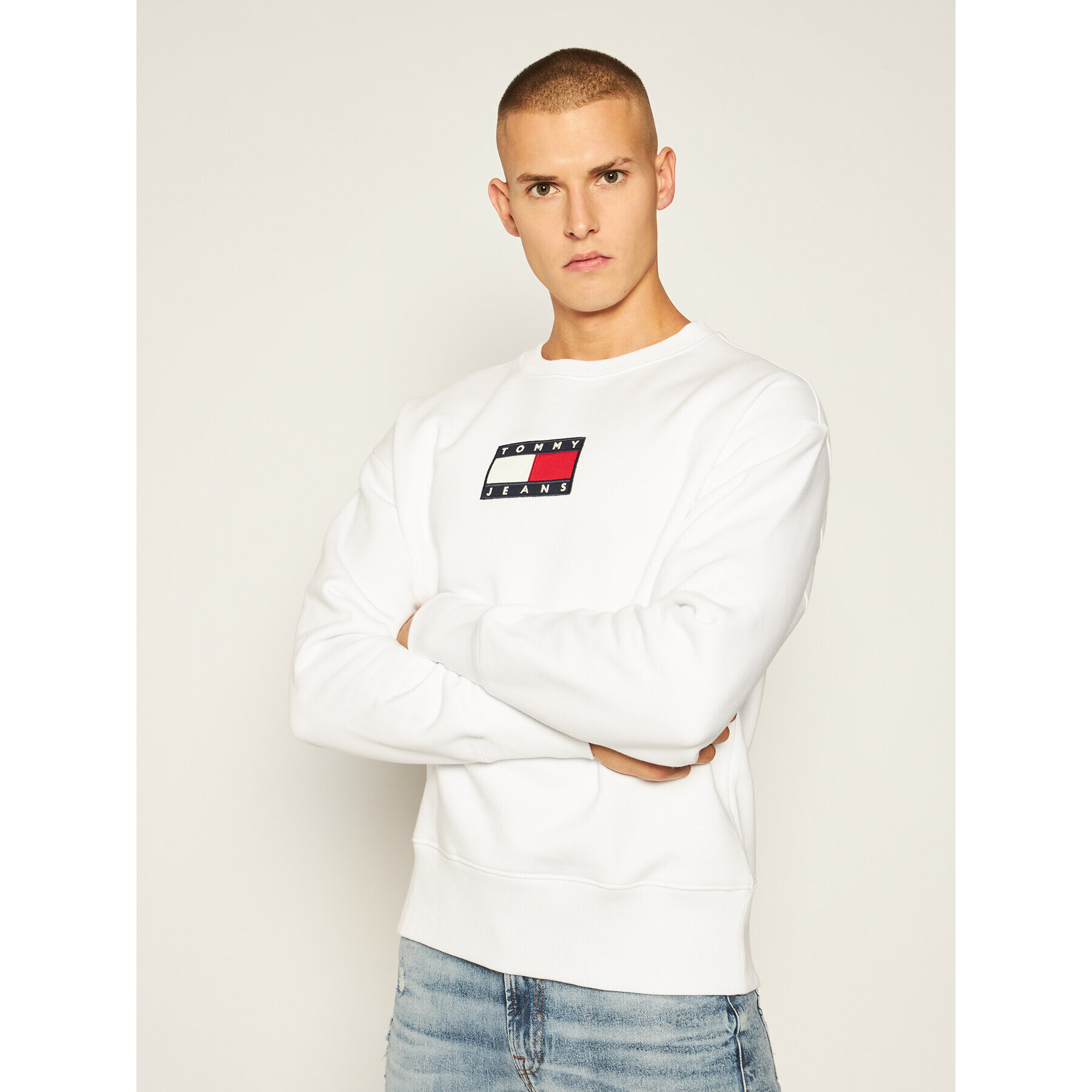 Tommy Jeans Суитшърт Small Flag DM0DM08488 Бял Regular Fit - Pepit.bg