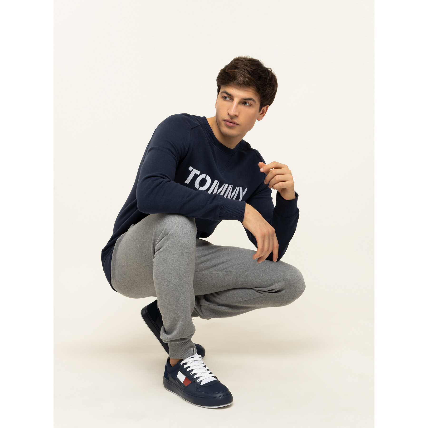 Tommy Jeans Суитшърт Tjm Melange Tommy Crew DM0DM07401 Тъмносин Slim Fit - Pepit.bg