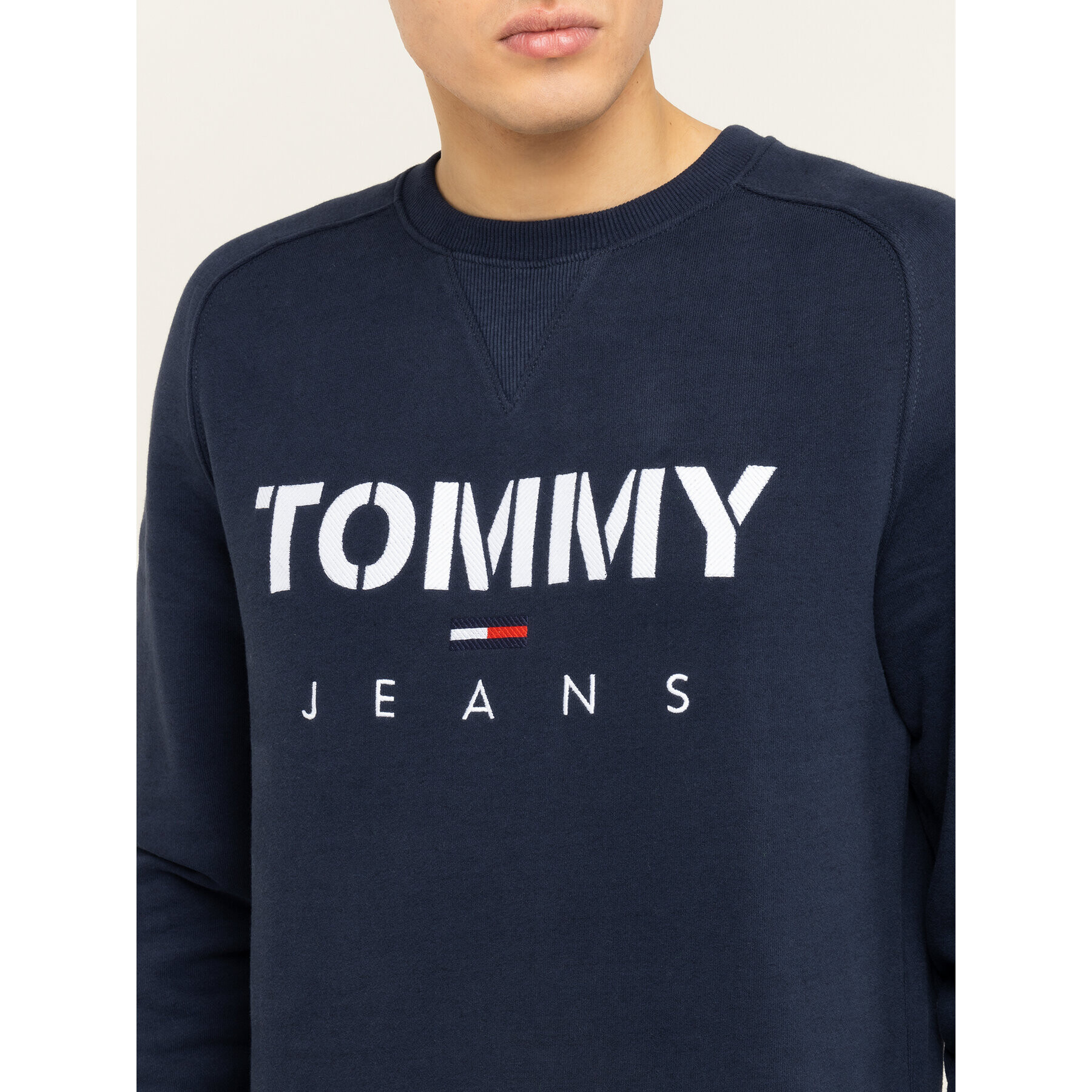 Tommy Jeans Суитшърт Tjm Melange Tommy Crew DM0DM07401 Тъмносин Slim Fit - Pepit.bg