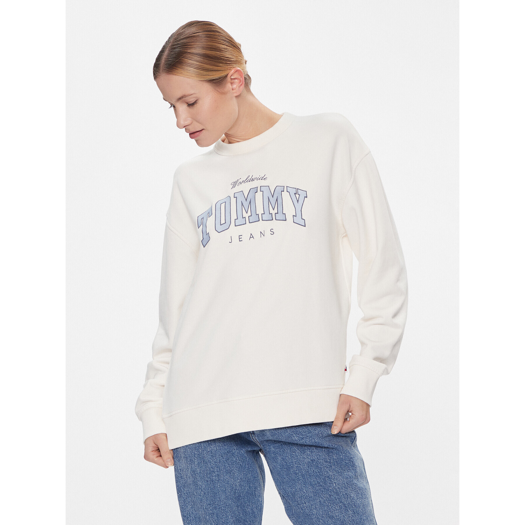 Tommy Jeans Суитшърт Tjw Rlx Varsity Luxe Crew DW0DW17339 Бял Regular Fit - Pepit.bg