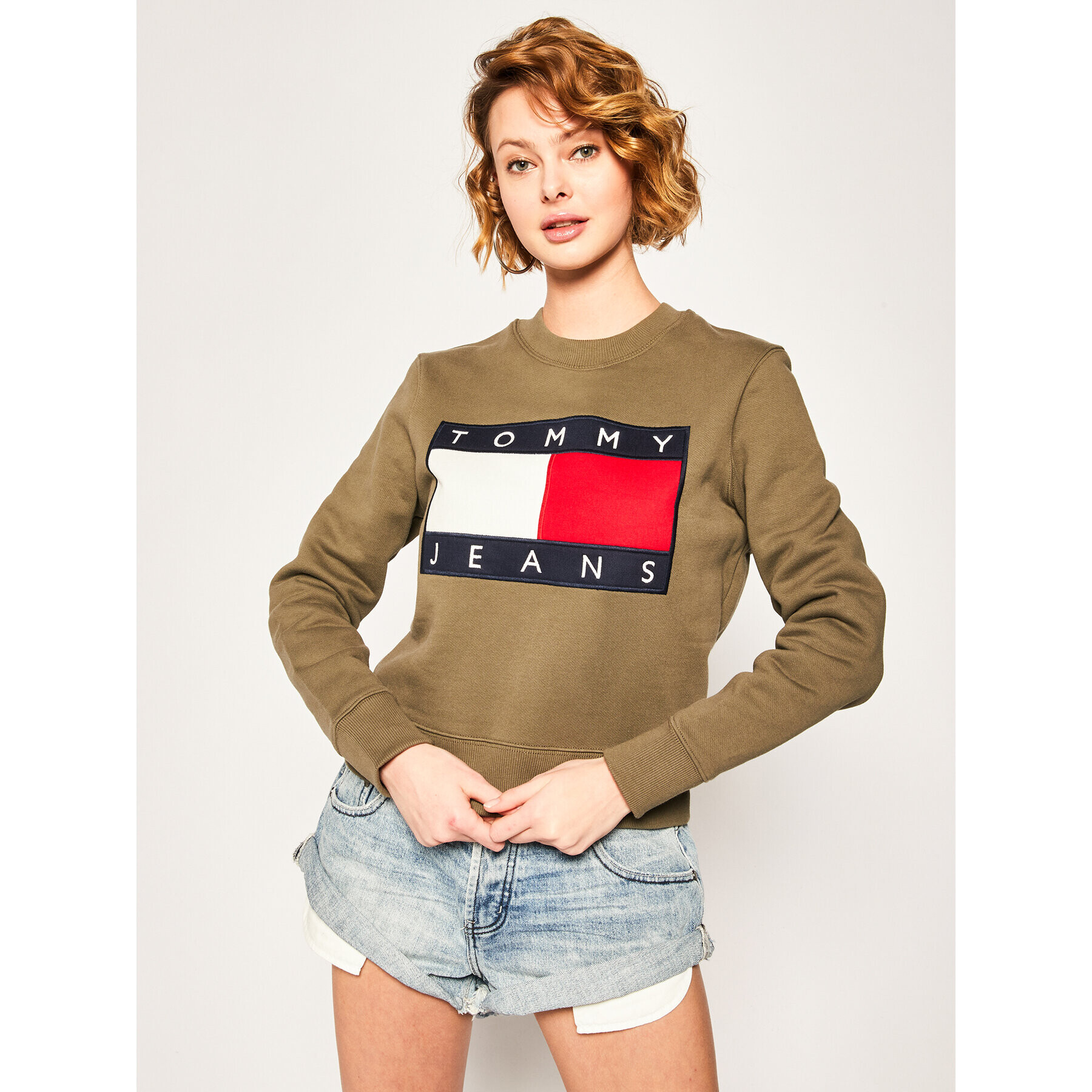 Tommy Jeans Суитшърт Tommy Flag Crew DW0DW07414 Зелен Regular Fit - Pepit.bg