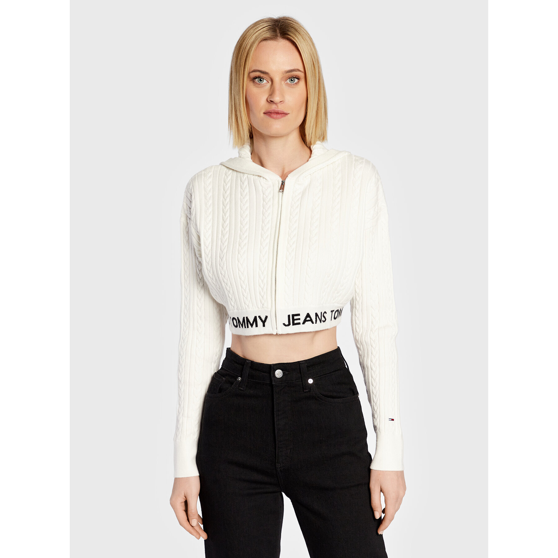 Tommy Jeans Суитшърт Waistband DW0DW14266 Бял Cropped Fit - Pepit.bg