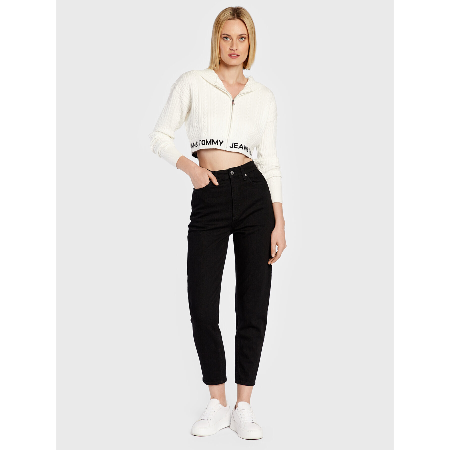 Tommy Jeans Суитшърт Waistband DW0DW14266 Бял Cropped Fit - Pepit.bg