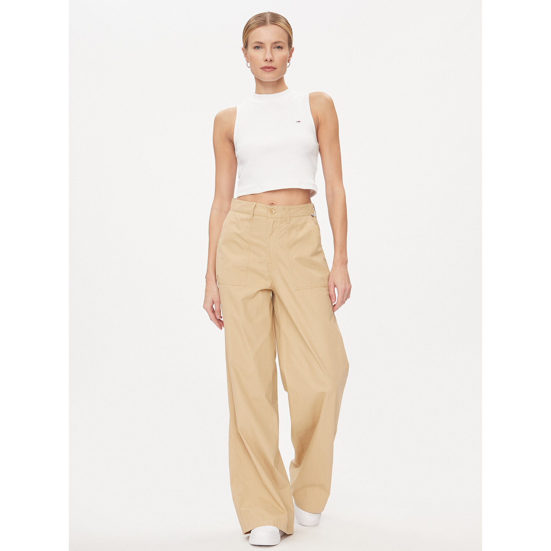 Tommy Jeans Текстилни панталони Claire DW0DW17314 Бежов Wide Leg - Pepit.bg