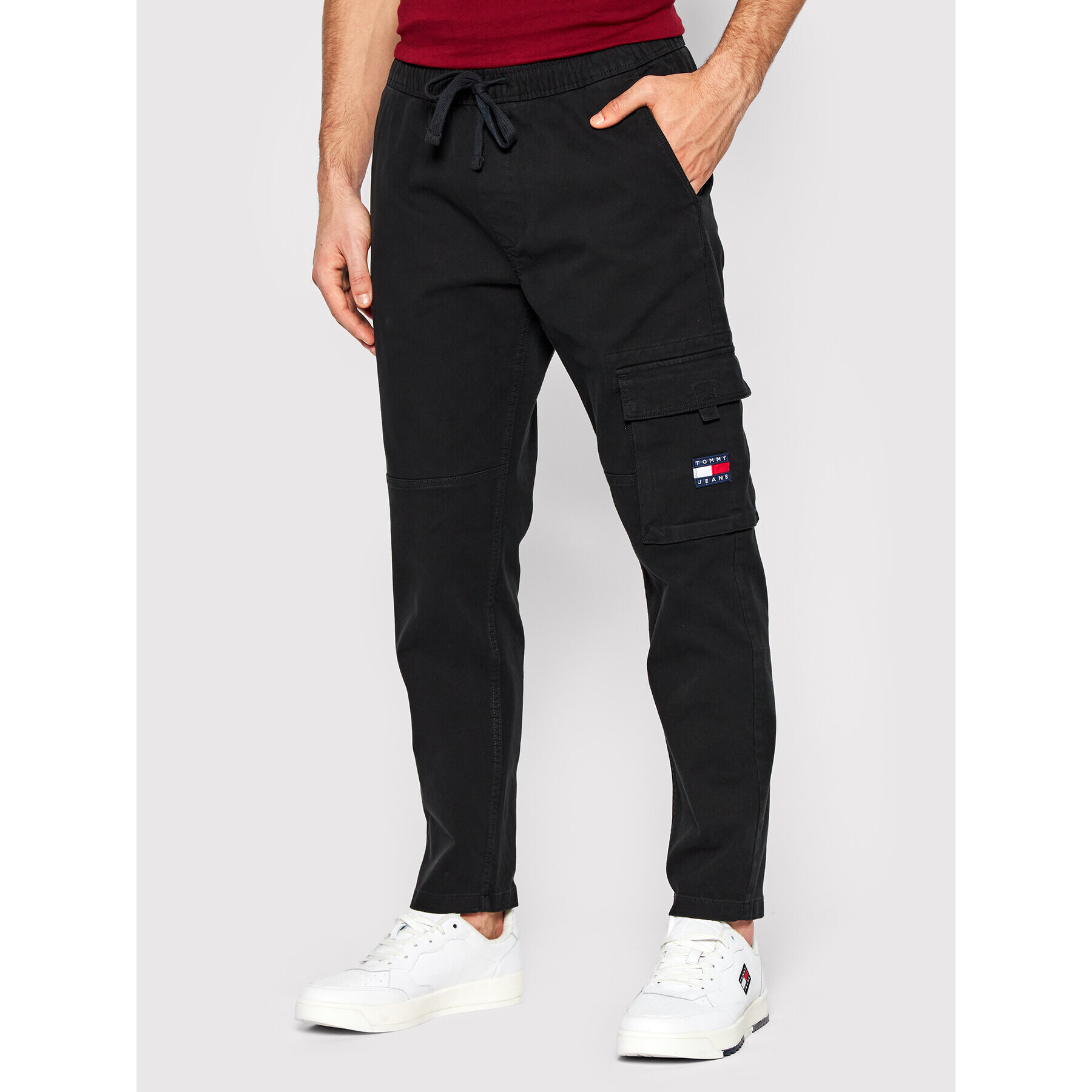 Tommy Jeans Текстилни панталони Dad Dobby DM0DM13389 Черен Regular Fit - Pepit.bg