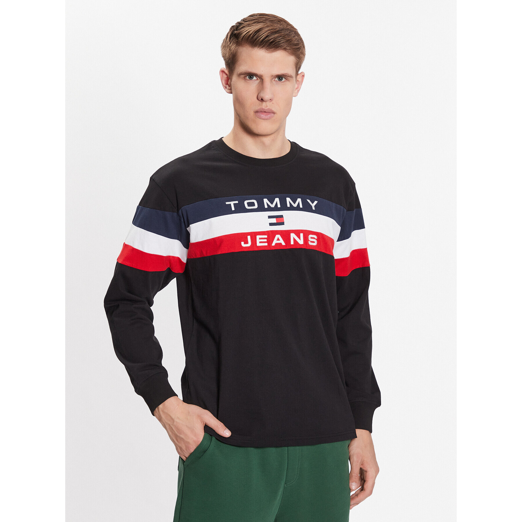 Tommy Jeans Тениска с дълъг ръкав Colorblock DM0DM16834 Черен Relaxed Fit - Pepit.bg