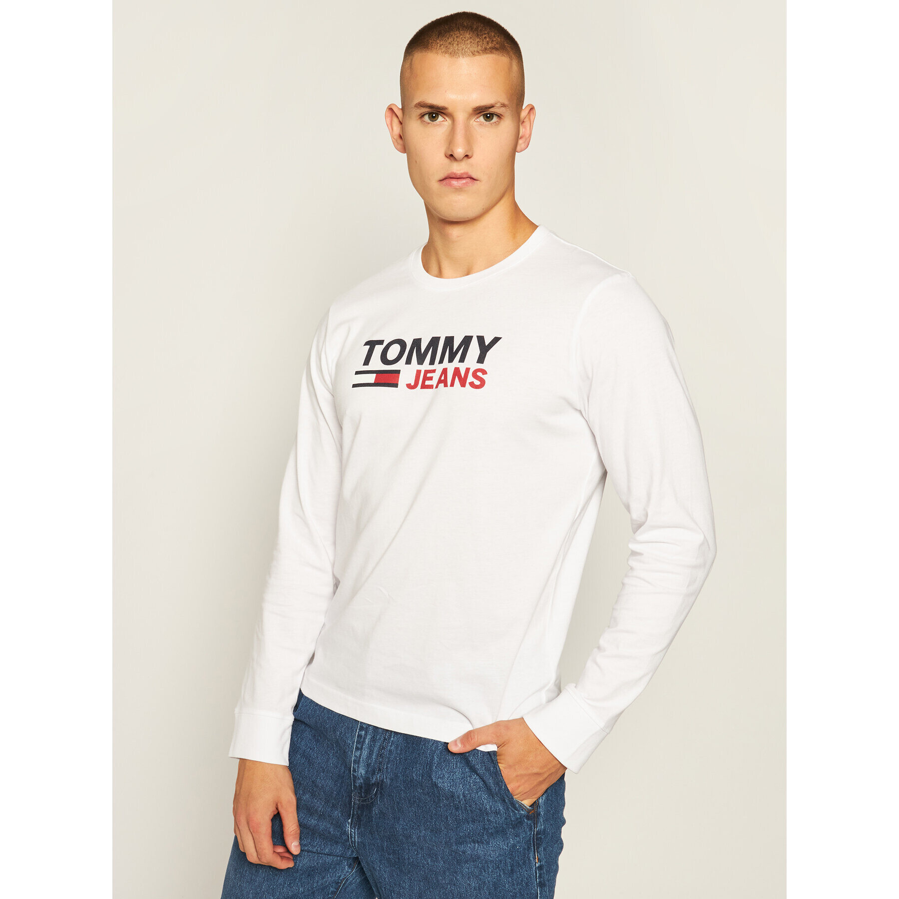 Tommy Jeans Тениска с дълъг ръкав Corp Logo Tee DM0DM09487 Бял Regular Fit - Pepit.bg