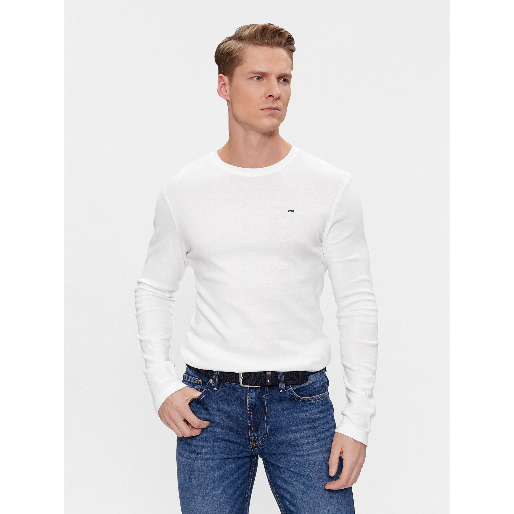 Tommy Jeans Тениска с дълъг ръкав DM0DM04409 Бял Slim Fit - Pepit.bg