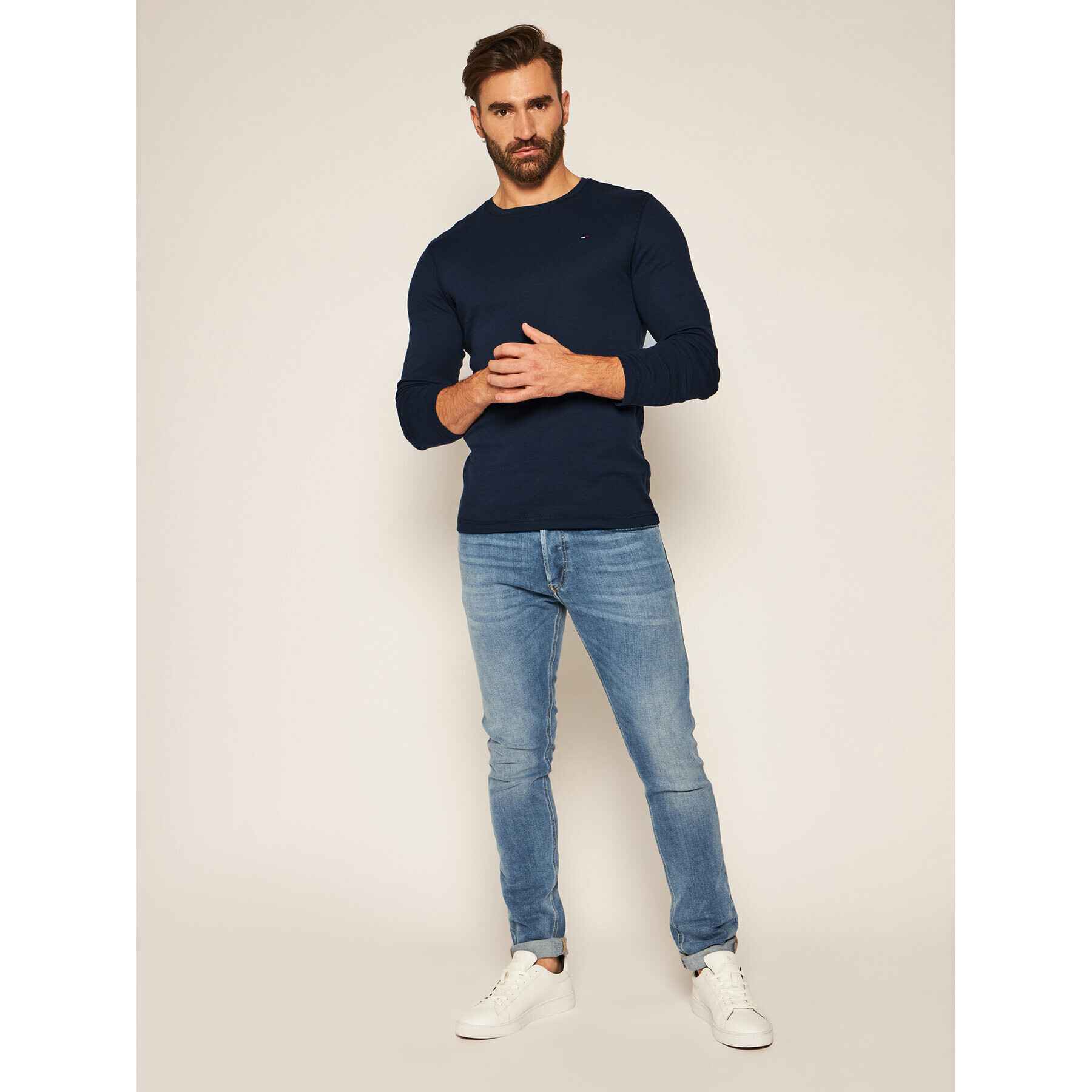 Tommy Jeans Тениска с дълъг ръкав DM0DM04409 Тъмносин Slim Fit - Pepit.bg