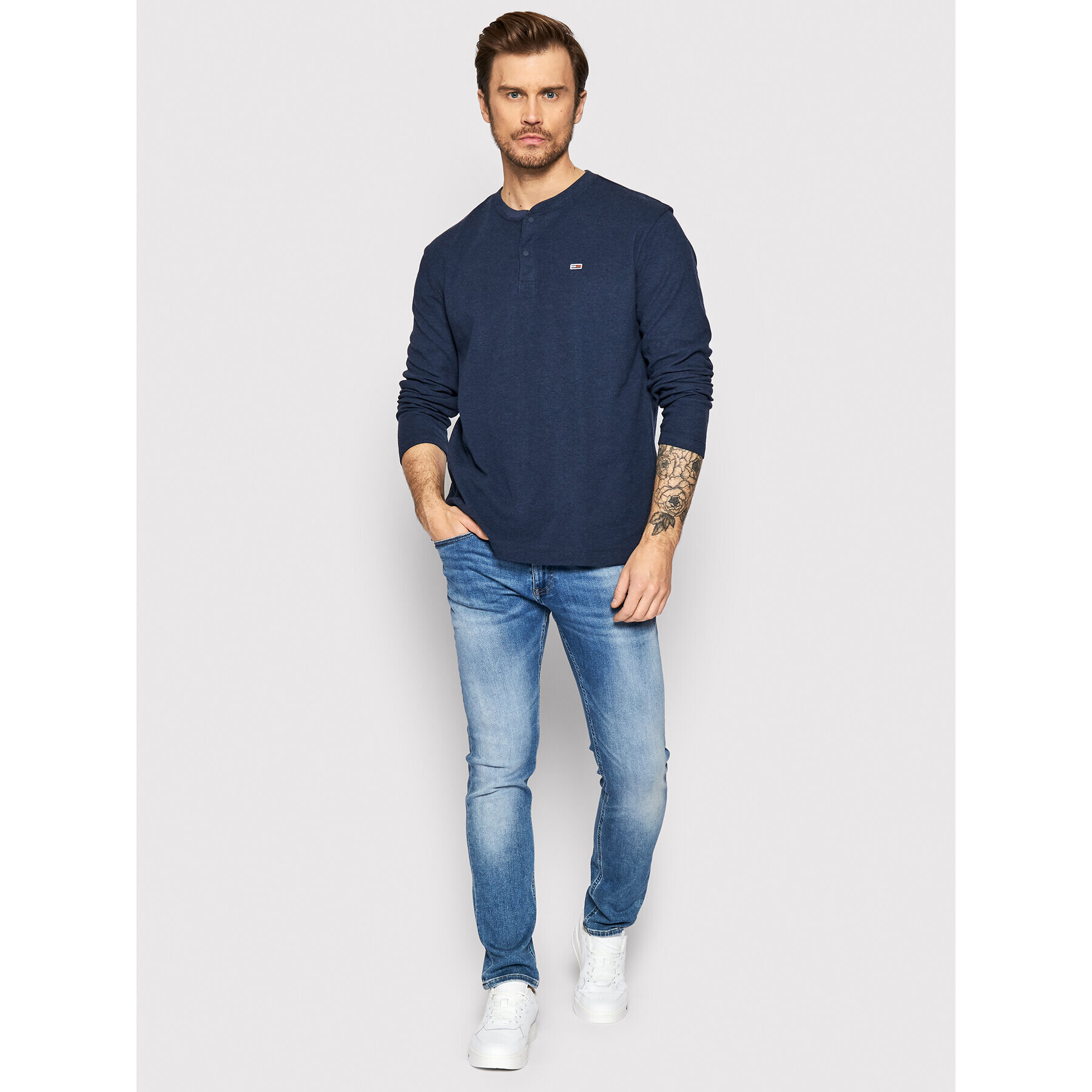 Tommy Jeans Тениска с дълъг ръкав Henley DM0DM13072 Тъмносин Regular Fit - Pepit.bg