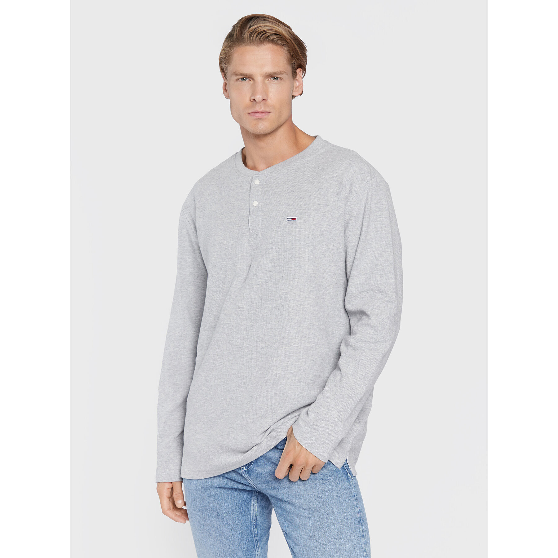 Tommy Jeans Тениска с дълъг ръкав Waffle Henley DM0DM13817 Сив Regular Fit - Pepit.bg