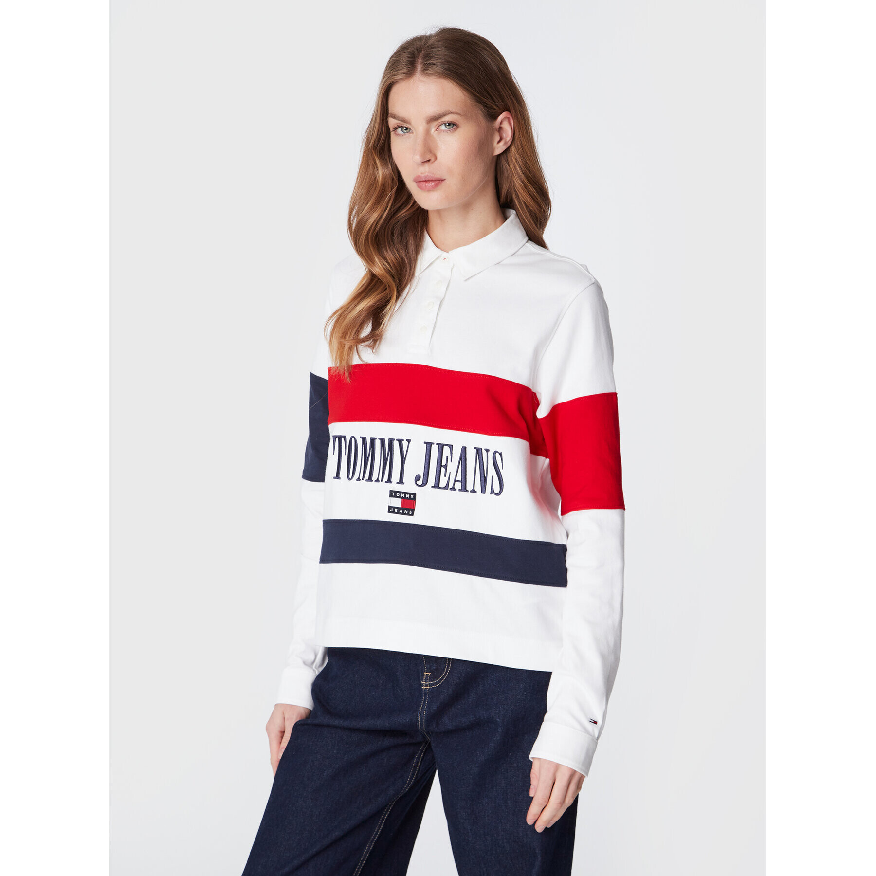 Tommy Jeans Тениска с яка и копчета Archive DW0DW14258 Бял Oversize - Pepit.bg