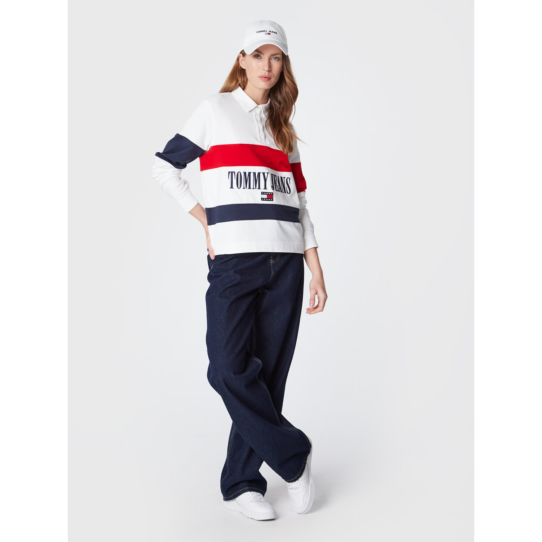 Tommy Jeans Тениска с яка и копчета Archive DW0DW14258 Бял Oversize - Pepit.bg