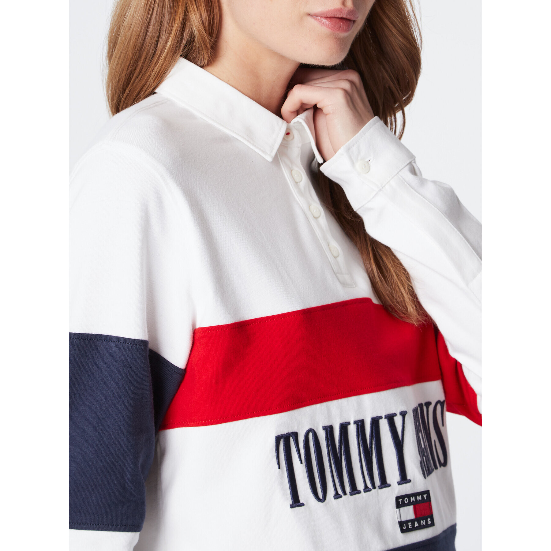 Tommy Jeans Тениска с яка и копчета Archive DW0DW14258 Бял Oversize - Pepit.bg