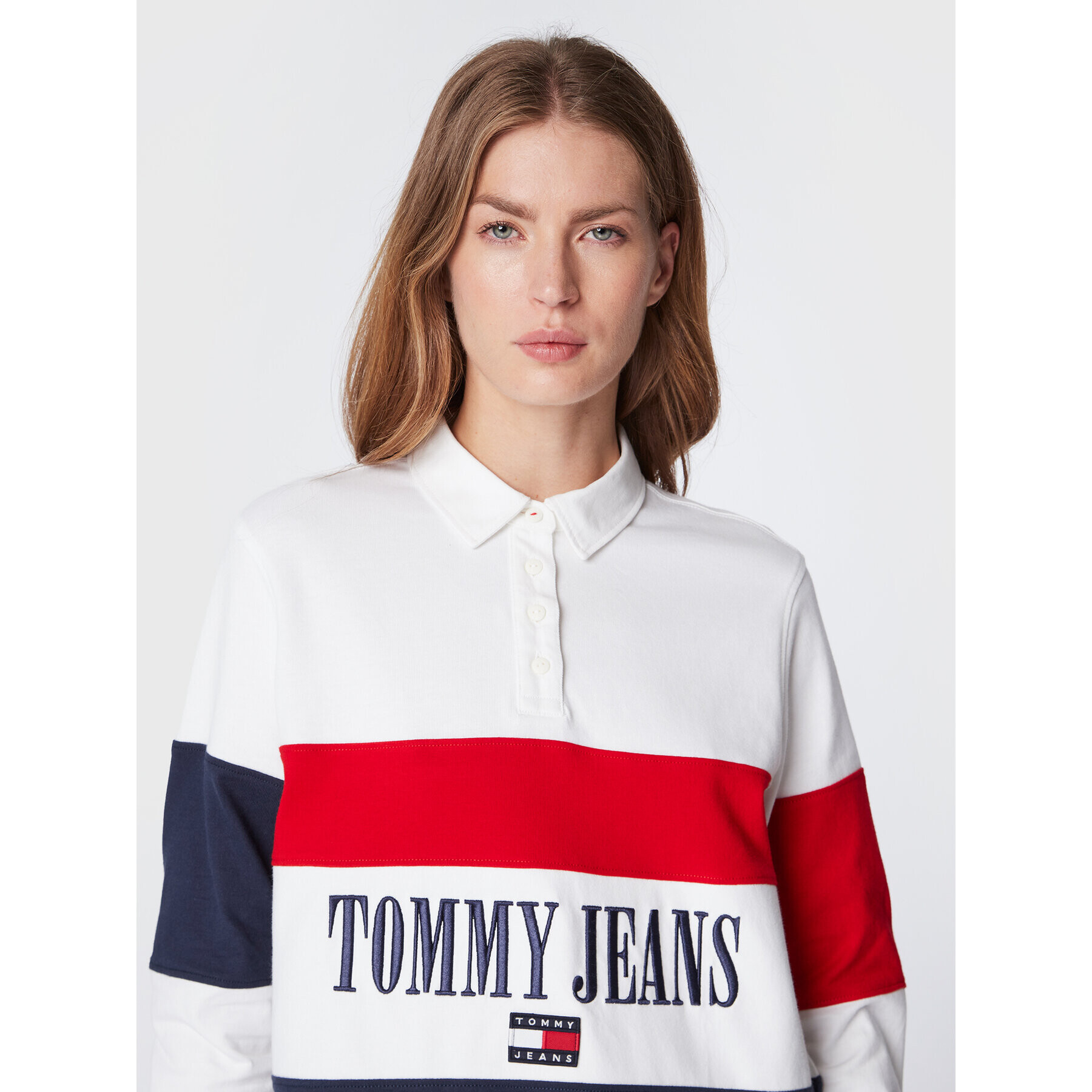 Tommy Jeans Тениска с яка и копчета Archive DW0DW14258 Бял Oversize - Pepit.bg