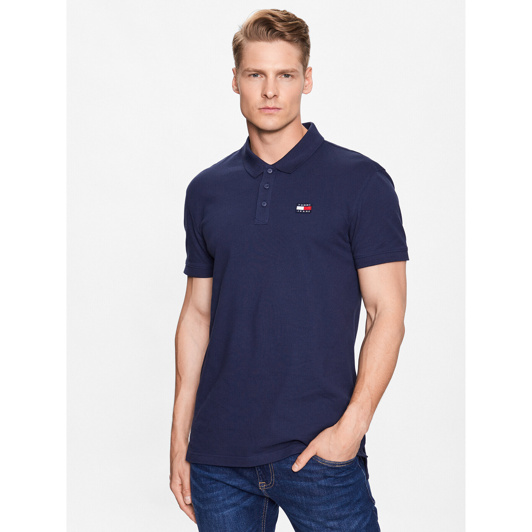 Tommy Jeans Тениска с яка и копчета Badge DM0DM16224 Тъмносин Regular Fit - Pepit.bg