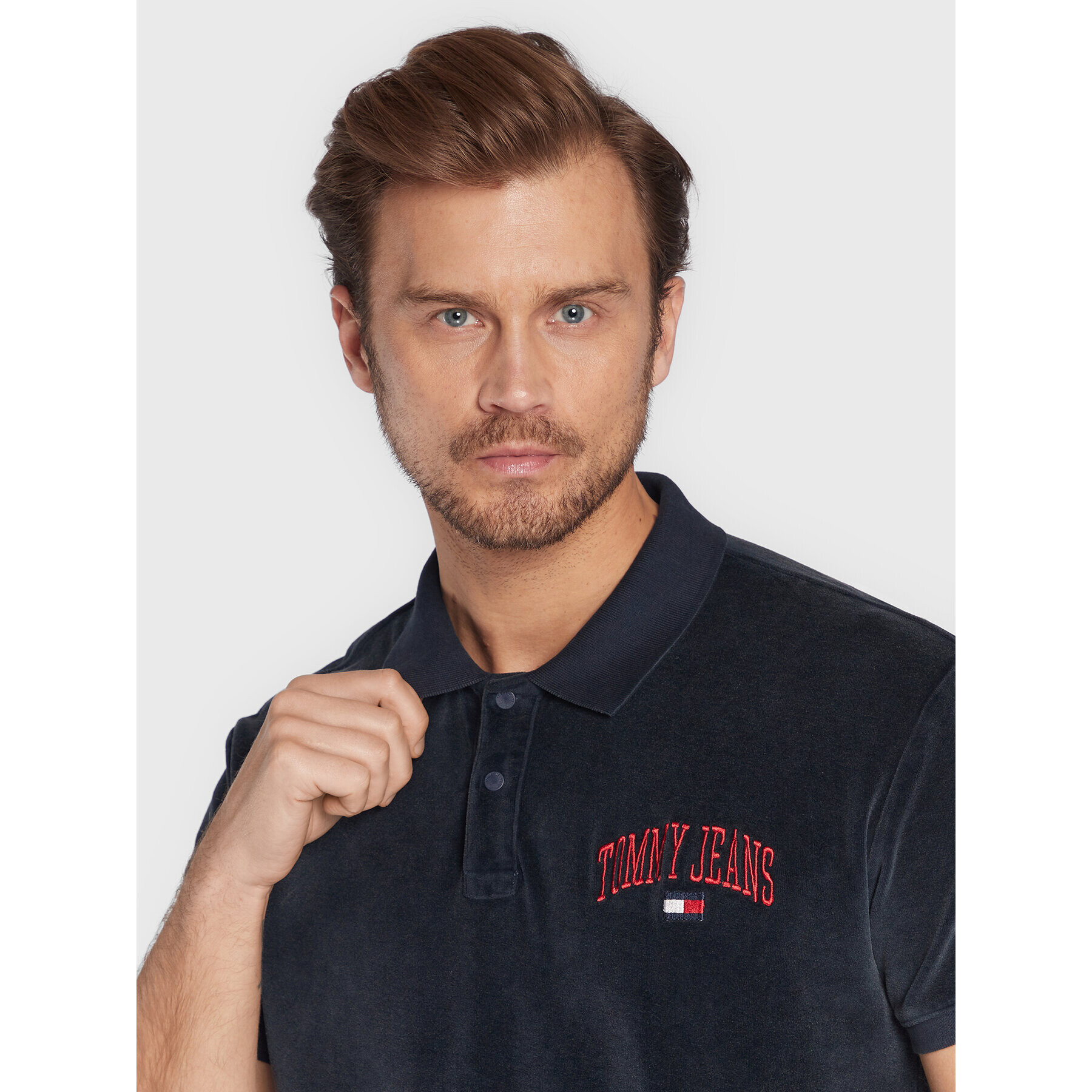 Tommy Jeans Тениска с яка и копчета Collegiate Velour DM0DM15079 Тъмносин Regular Fit - Pepit.bg