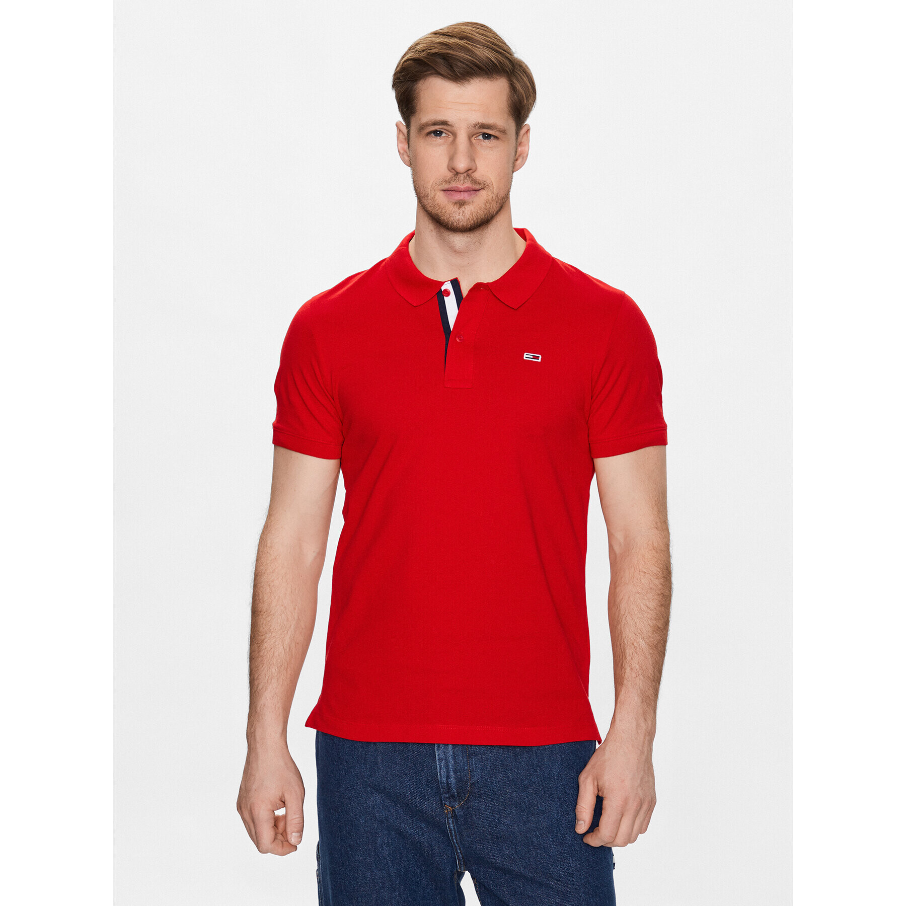 Tommy Jeans Тениска с яка и копчета DM0DM15940 Червен Slim Fit - Pepit.bg