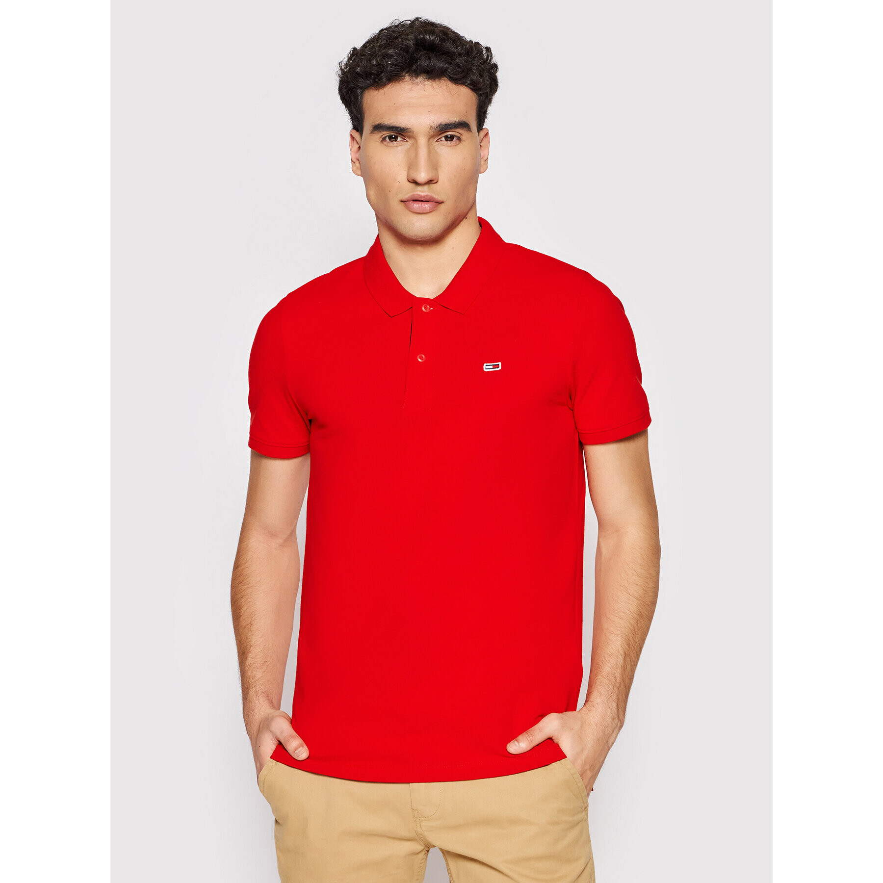 Tommy Jeans Тениска с яка и копчета Essential DM0DM12219 Червен Slim Fit - Pepit.bg