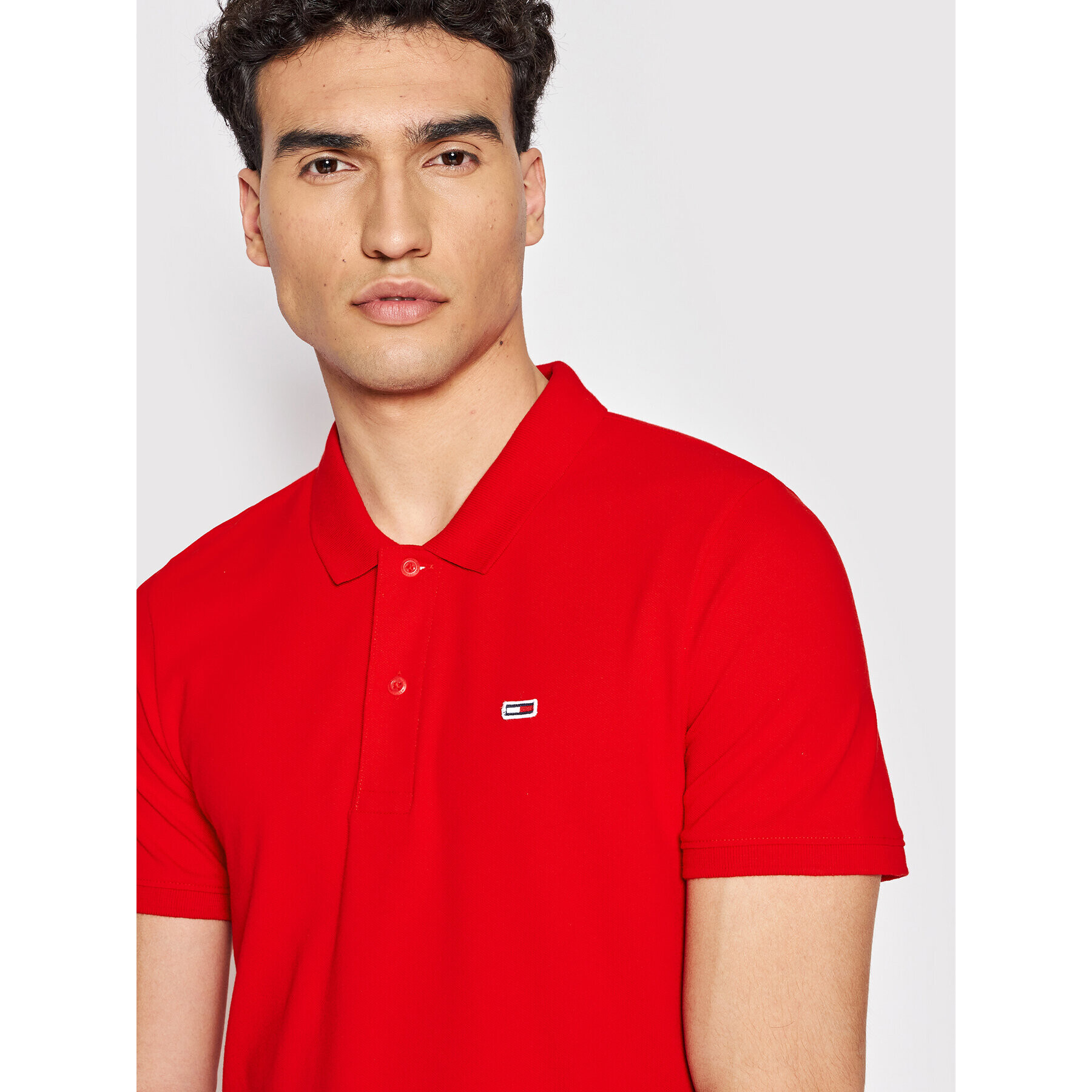 Tommy Jeans Тениска с яка и копчета Essential DM0DM12219 Червен Slim Fit - Pepit.bg