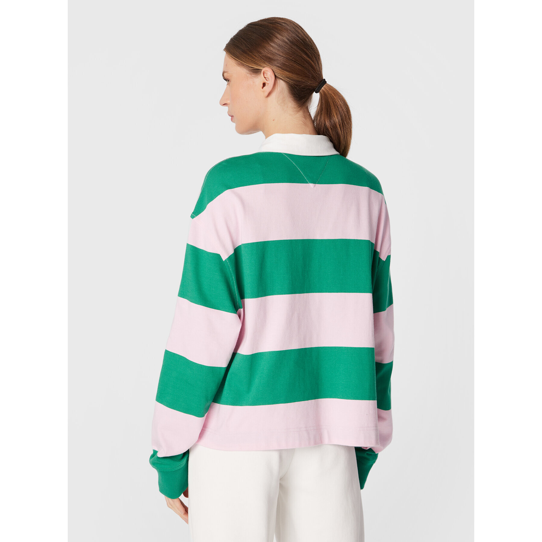 Tommy Jeans Тениска с яка и копчета Stripes Authtic DW0DW14519 Зелен Oversize - Pepit.bg