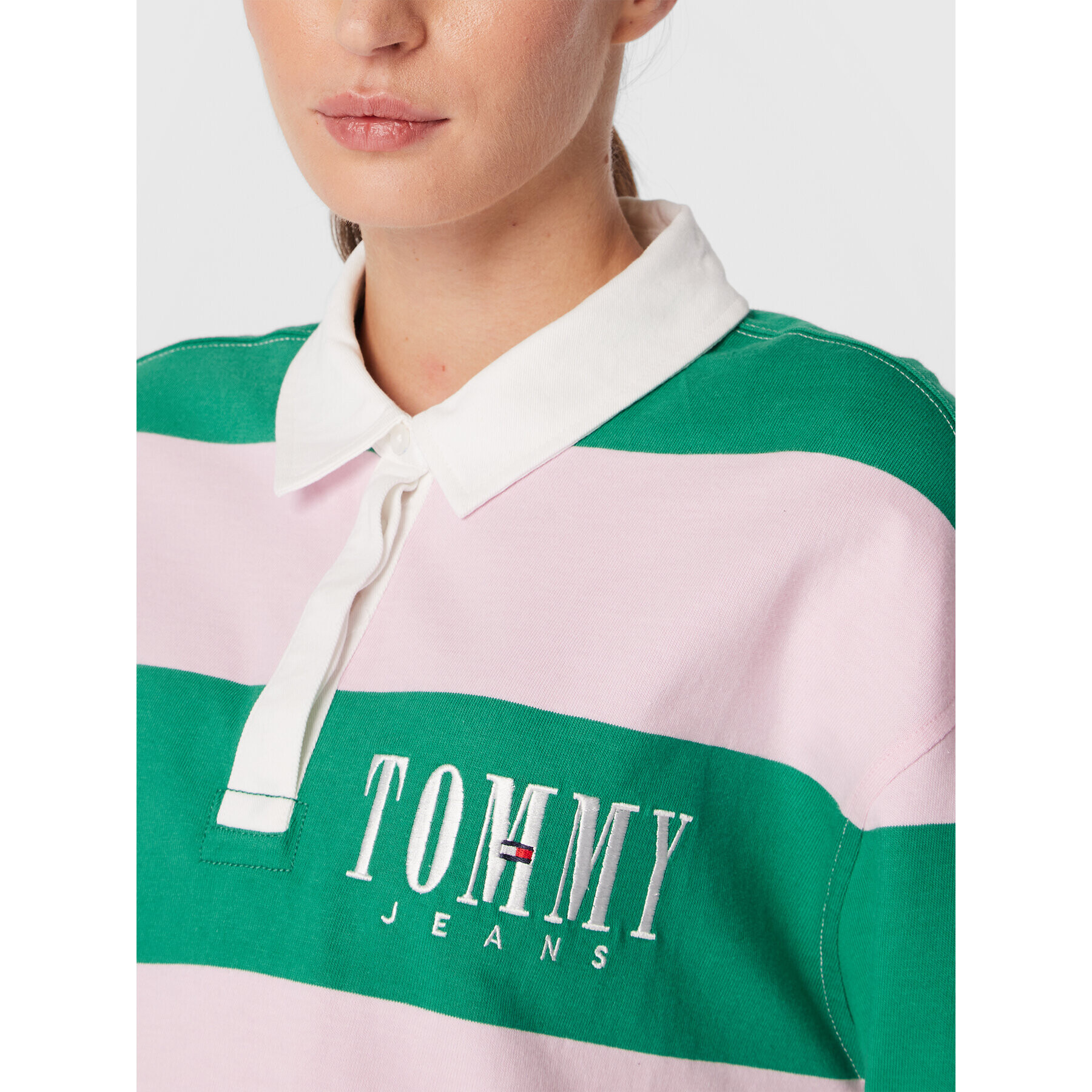 Tommy Jeans Тениска с яка и копчета Stripes Authtic DW0DW14519 Зелен Oversize - Pepit.bg