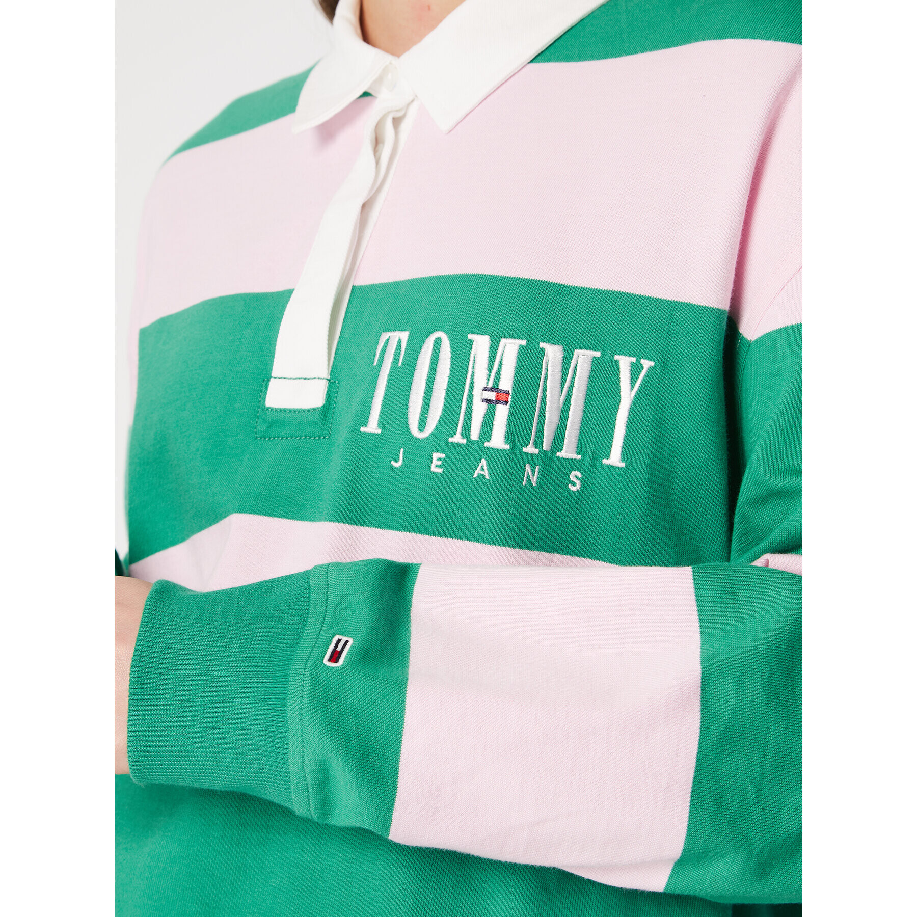 Tommy Jeans Тениска с яка и копчета Stripes Authtic DW0DW14519 Зелен Oversize - Pepit.bg